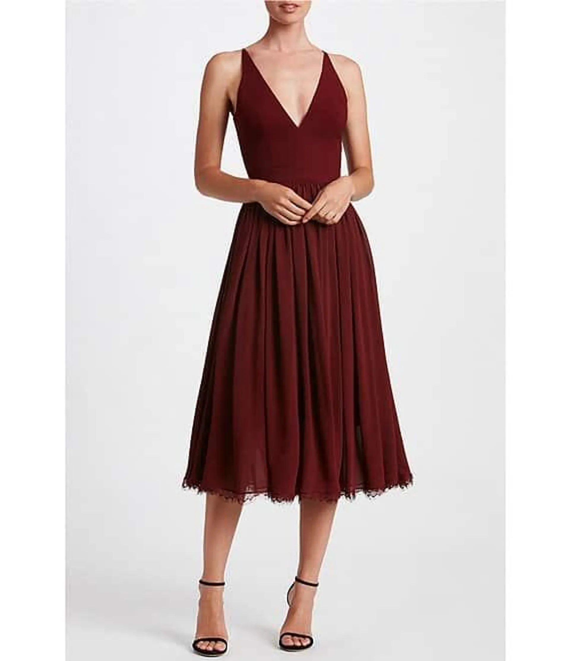 Alicia Chiffon V-Neck Sleeveless Lace Hem Midi Dress