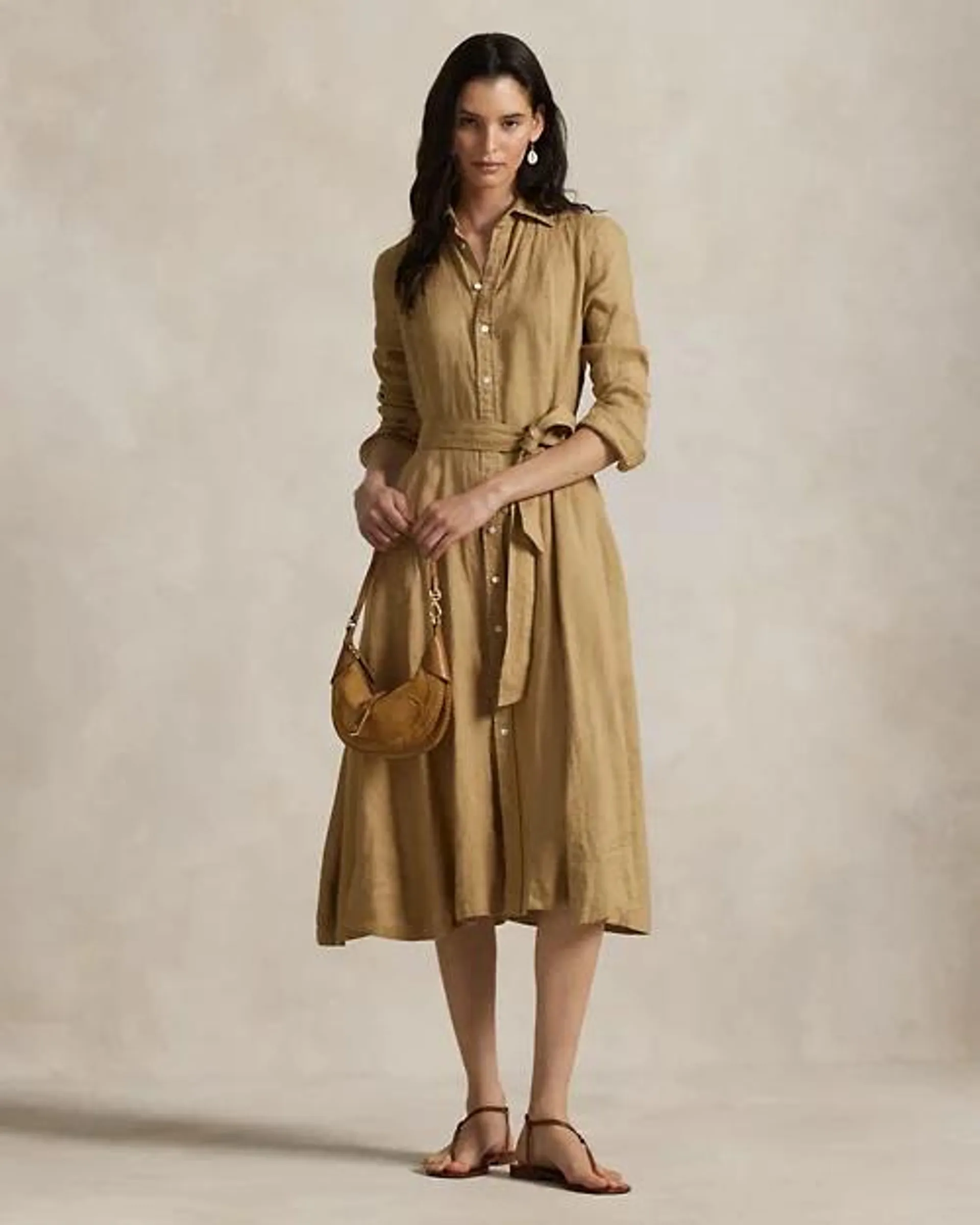 Belted Linen A-Line Shirtdress