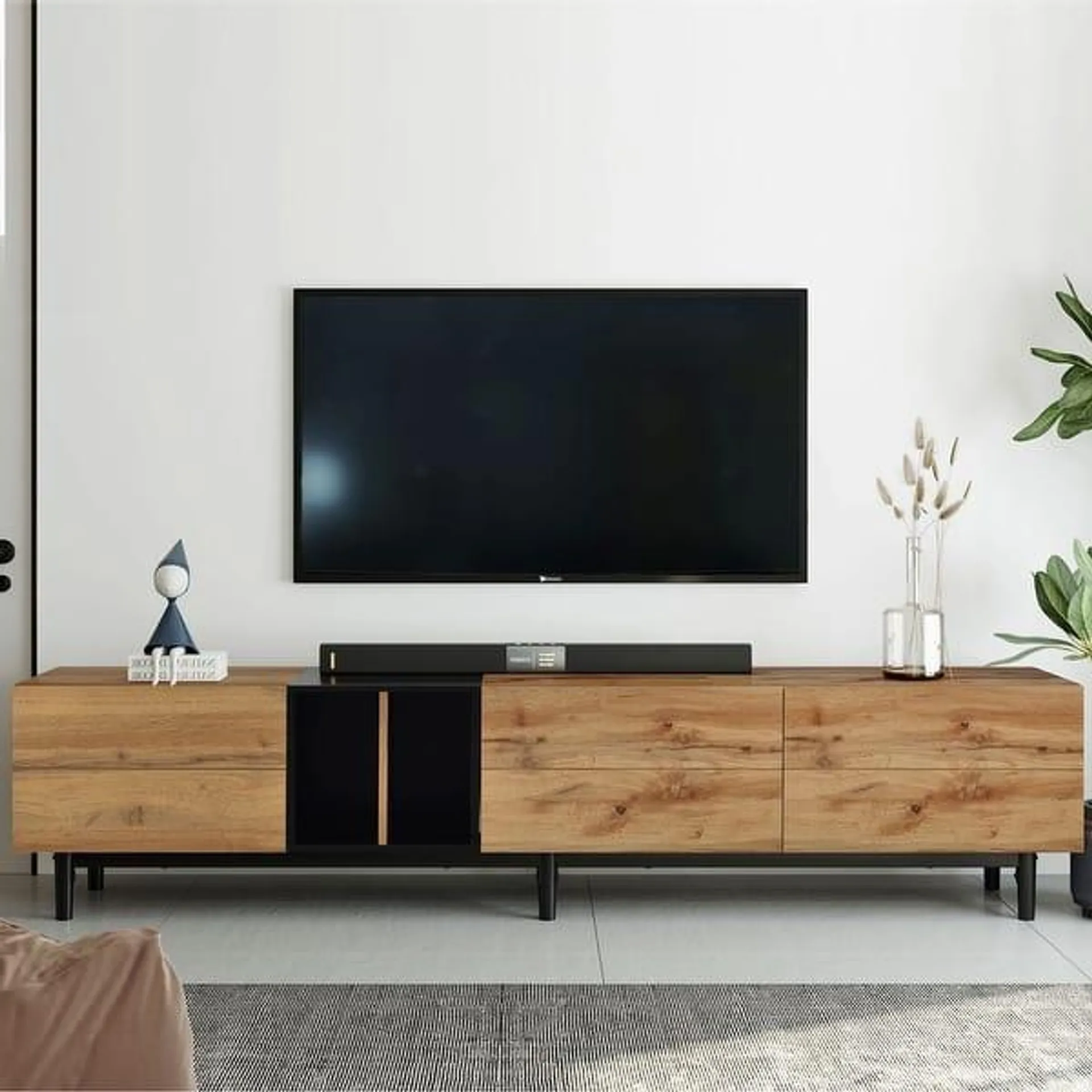 Modern TV Stand for 80’’ TV with 3 Doors, Media Console Table, Entertainment Center with Large Storage Cabinet for Living Room