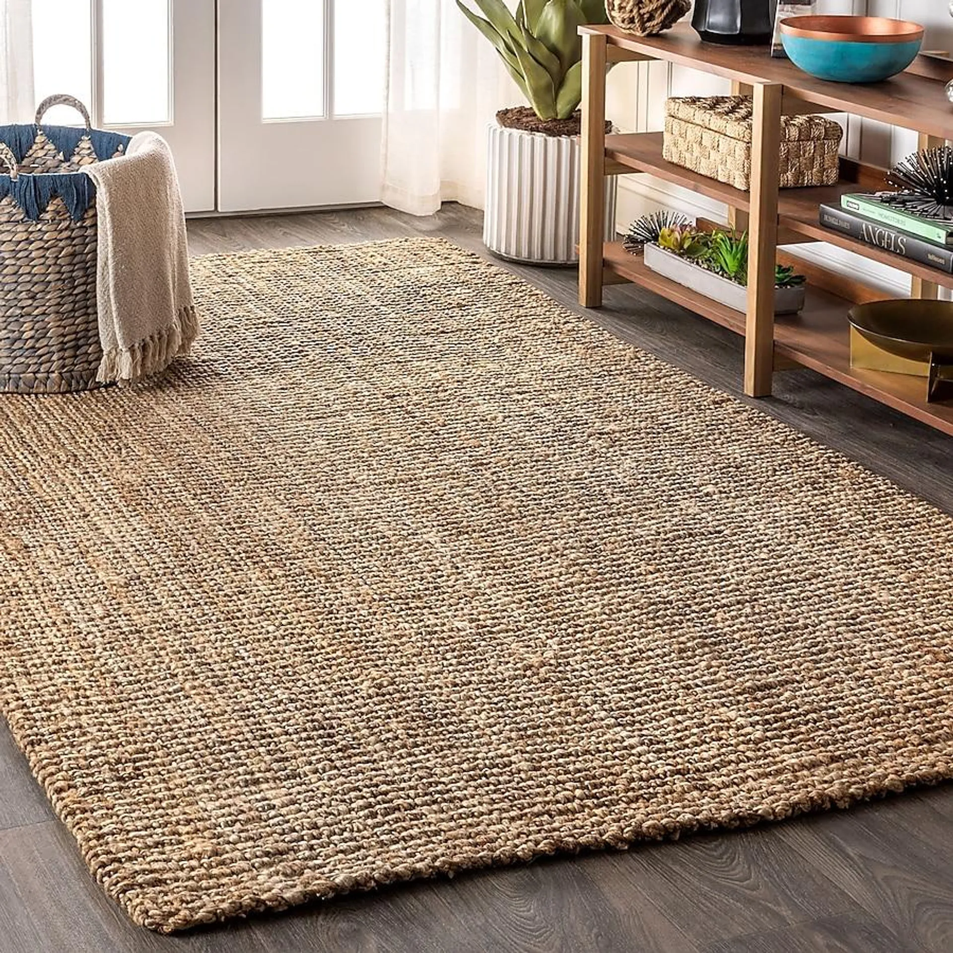 JONATHAN Y NATURAL FIBER Pata Fringe 8 x 10 (ft) Loomed Jute Natural Rectangular Indoor Solid Bohemian/Eclectic Area rug