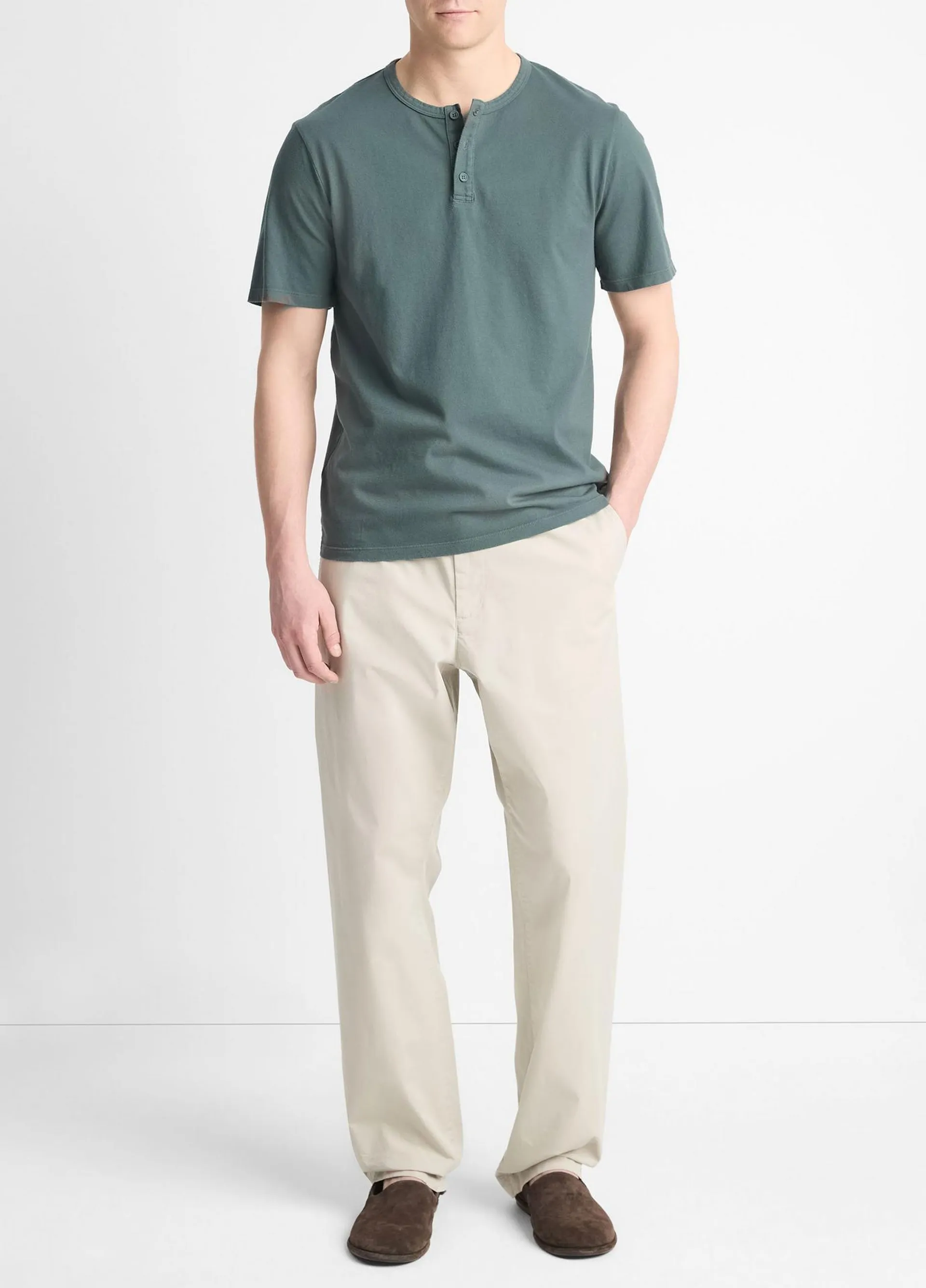 Garment Dye Cotton Short-Sleeve Henley