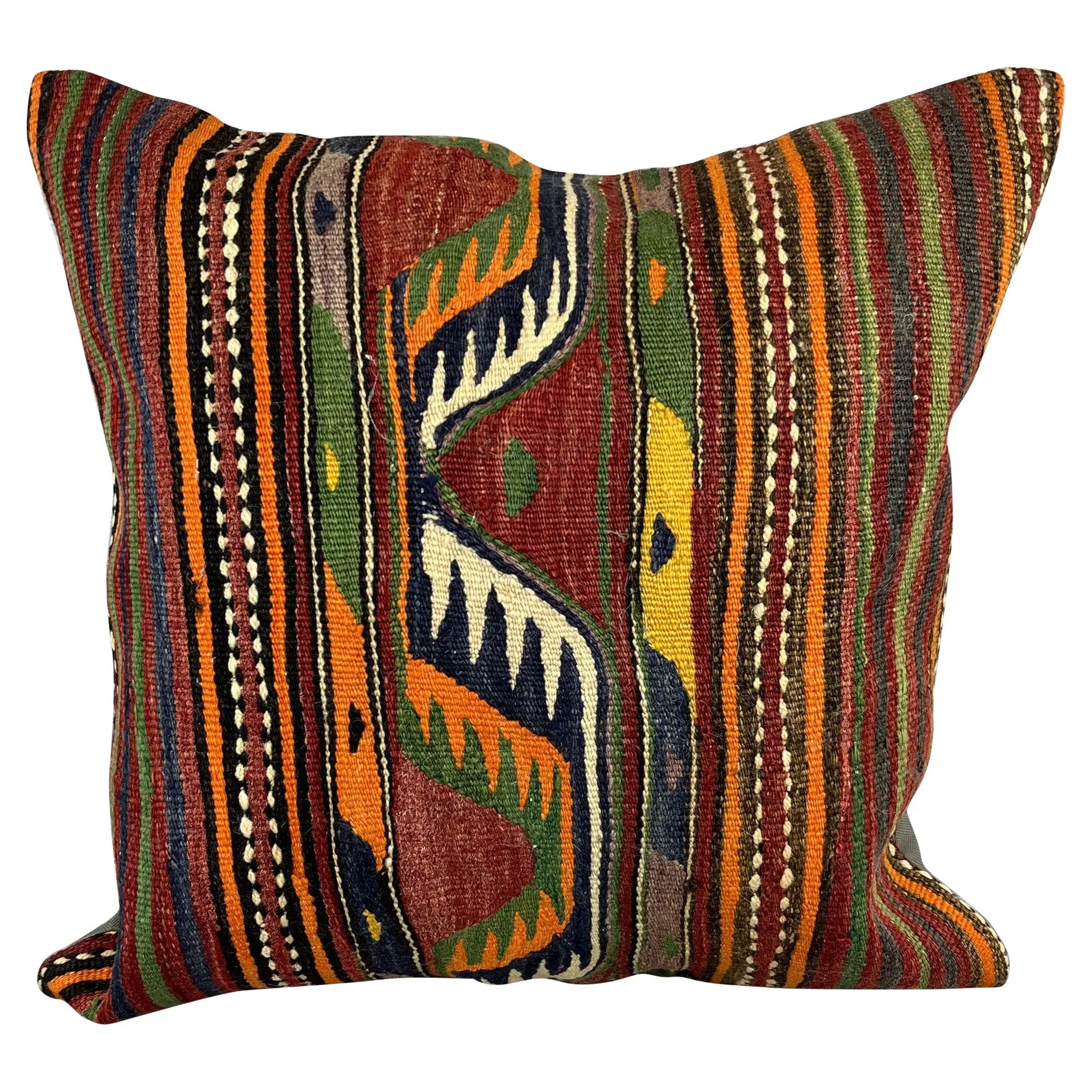 20 x 20 Kilim Turkish Cushion Natural Green Red Pillow Cushion Cover #6826