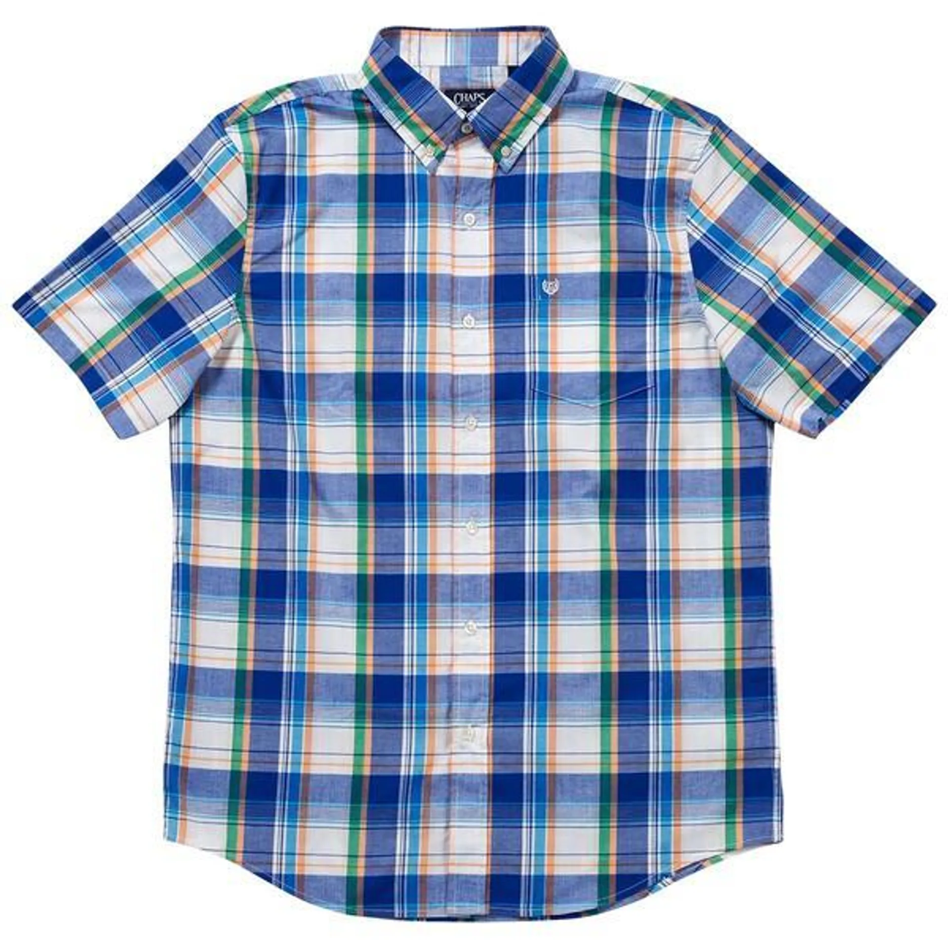 Mens Chaps Plaid Stretch Button Down Shirt - Sea Salt