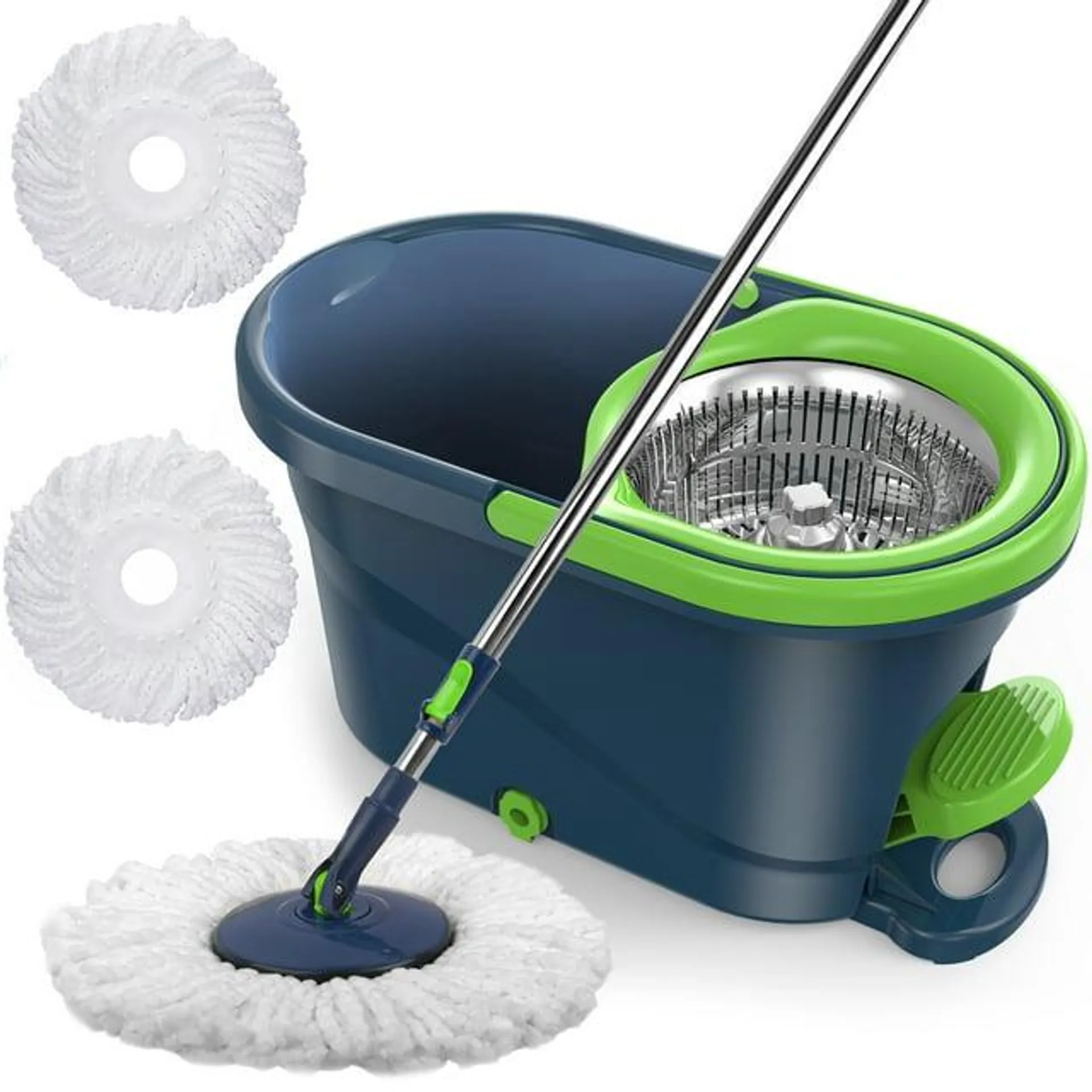 SUGARDAY Spin Mop and Bucket with Wringer Set for Floors Cleaning Heavy duty System, Green