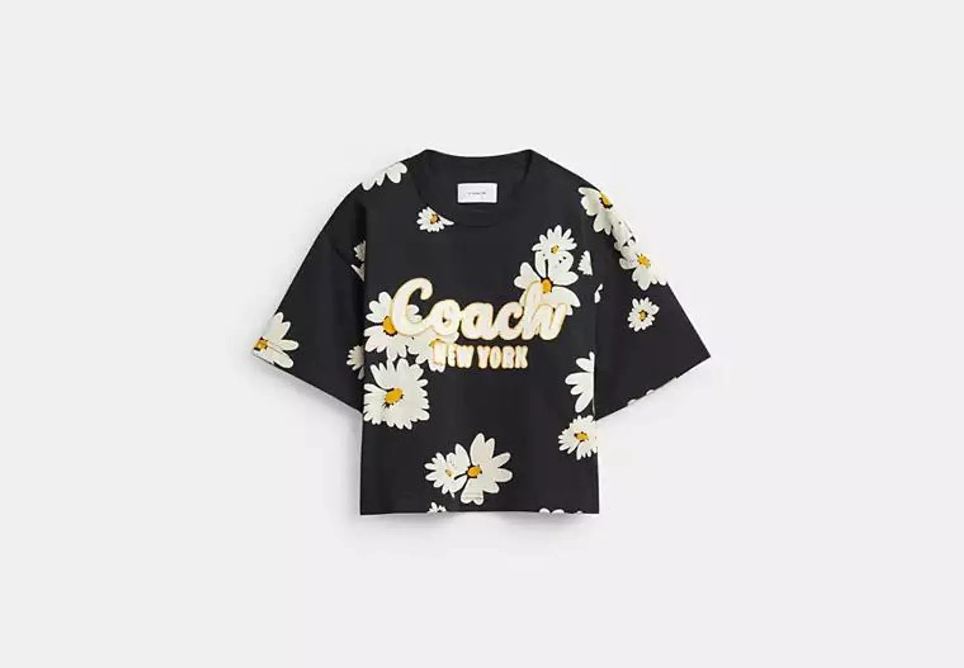 Floral Cropped Signature Script T Shirt In Organic Cotton