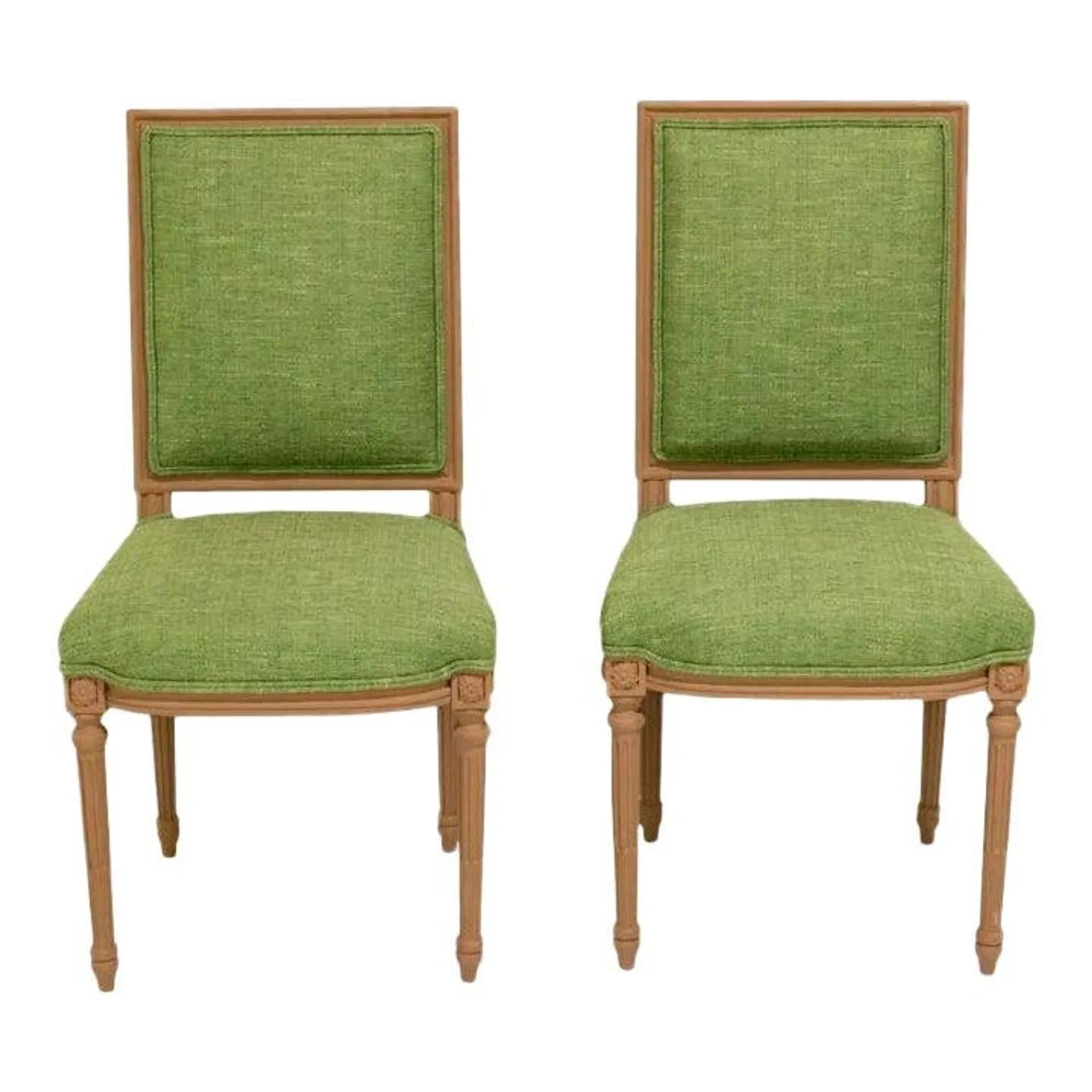 Pair of Louis XVI Painted Side Chairs With Green Upholstery