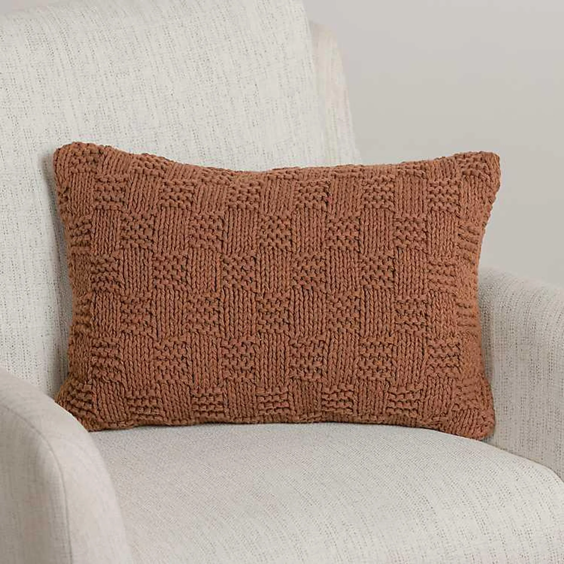 Brown Knit Checkerboard Lumbar Pillow