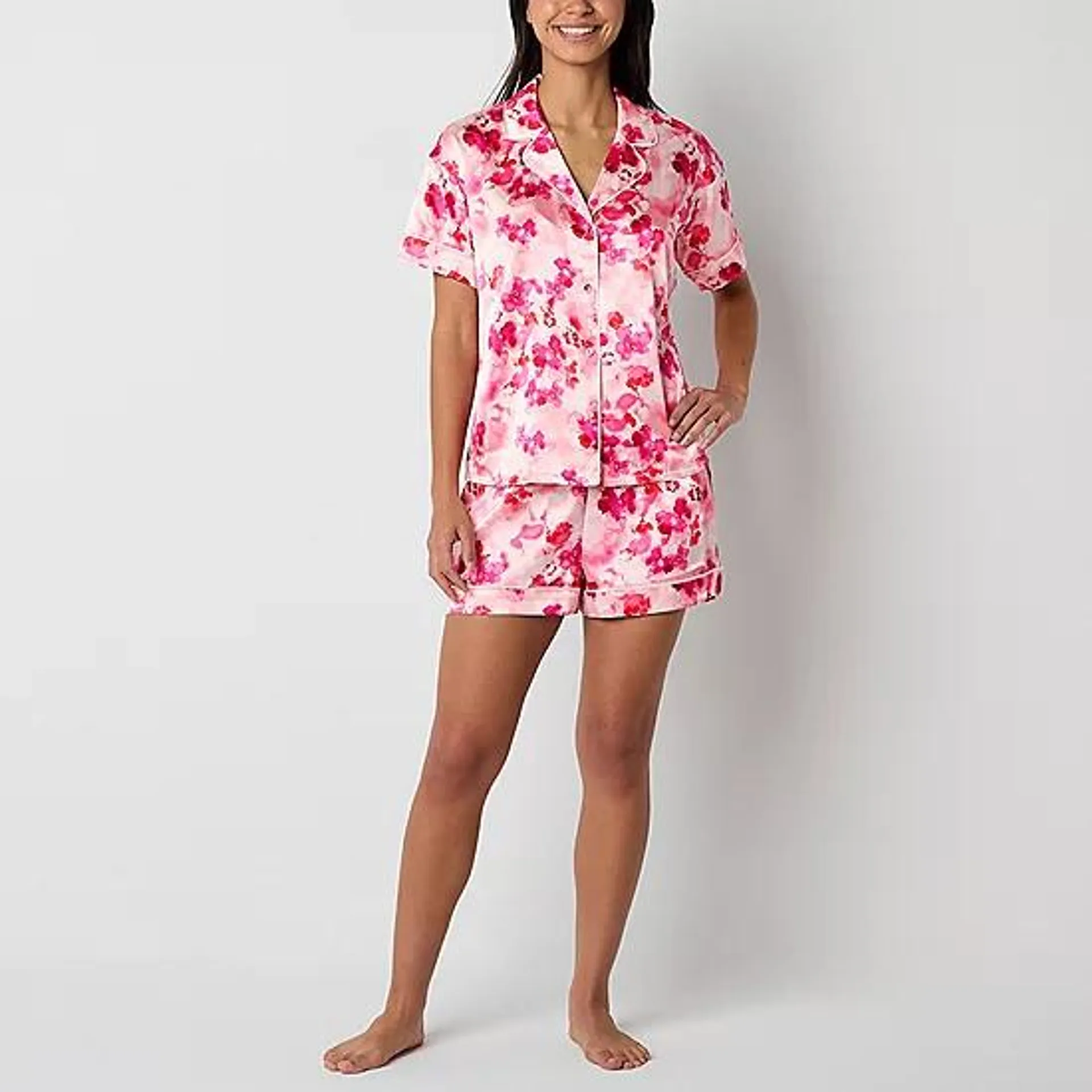 new! Ambrielle Womens Satin Short Sleeve 2-pc. Shorts Pajama Set