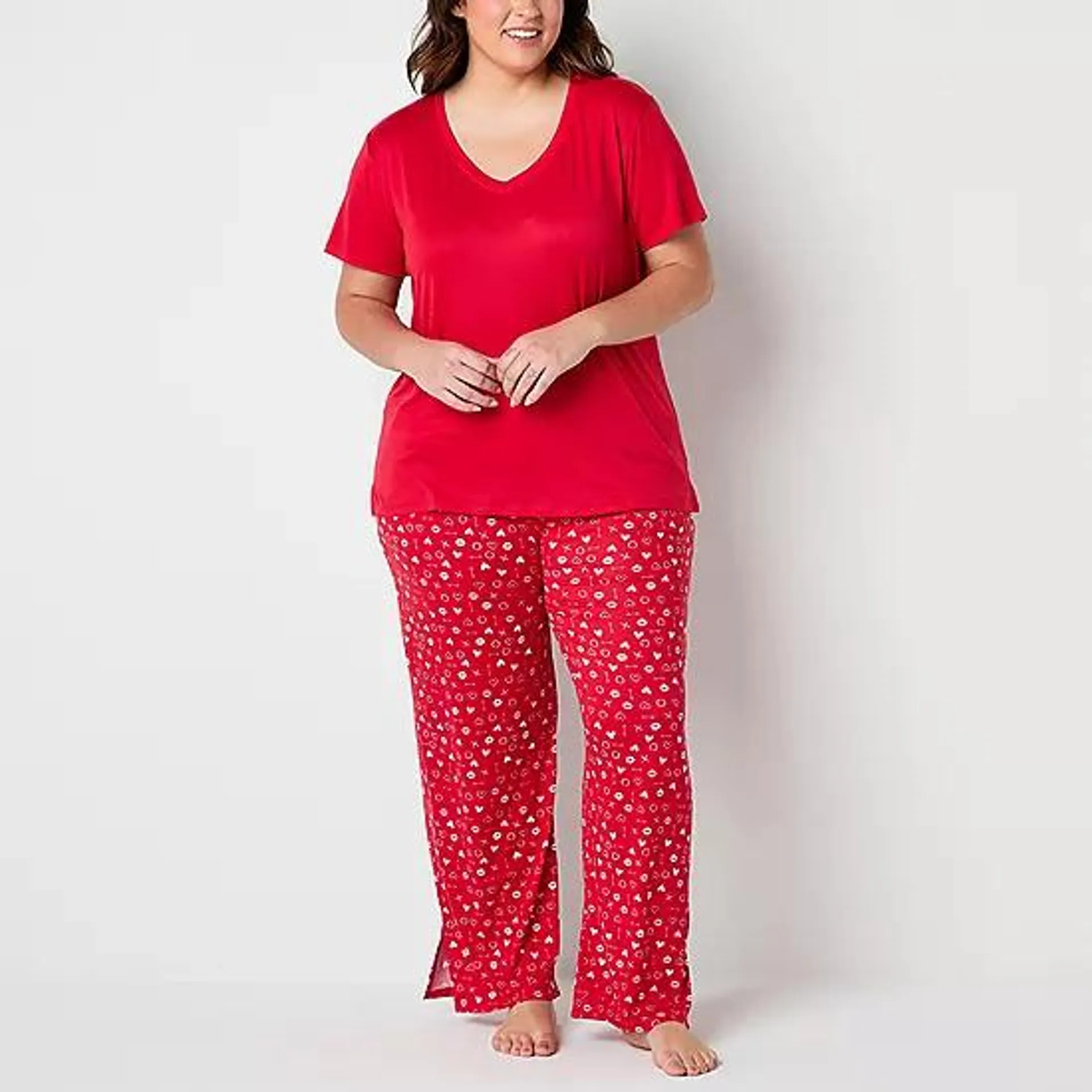 new! Jaclyn Womens Plus V-Neck Short Sleeve 2-pc. Pant Pajama Set