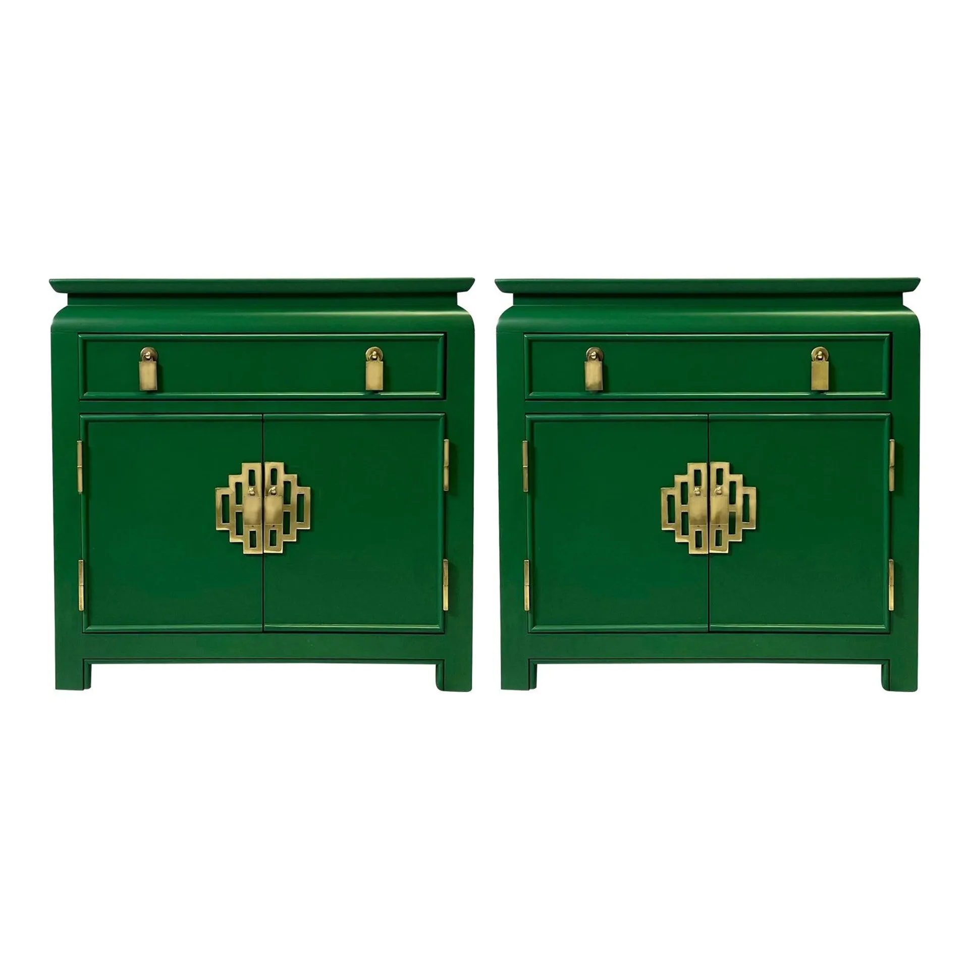 Vintage Chinoiserie Nightstands by Raymond Sobota Professionally Lacquered in Emerald Green