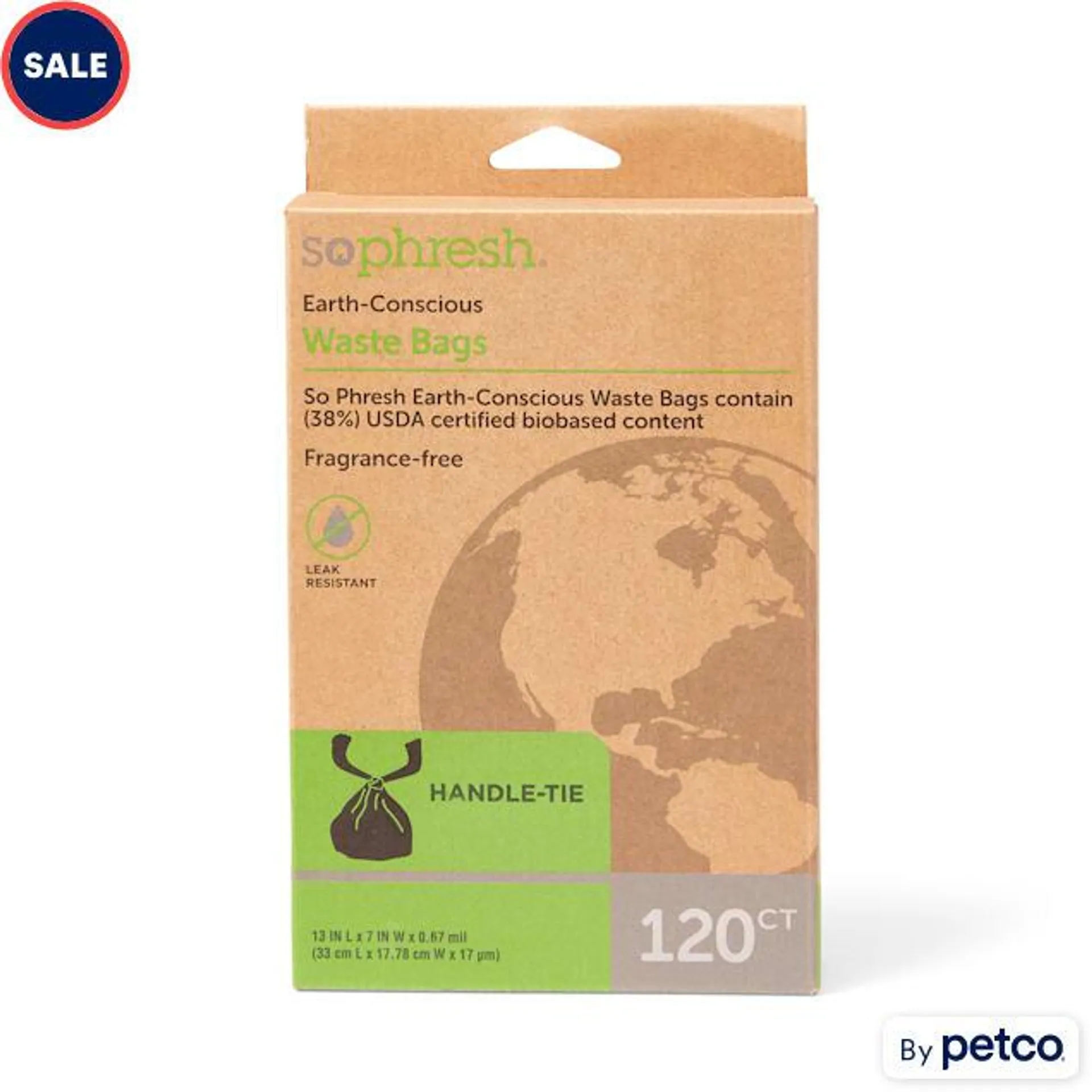 So Phresh Earth-Conscious 38% USDA Certified Biobased Content With Handle Tie Dog Waste Bags, Count of 120