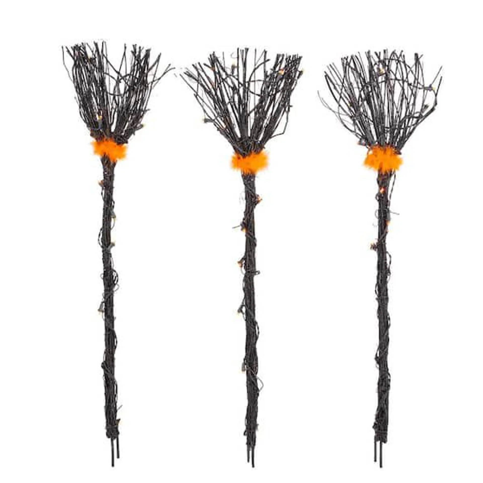 3 ft. Orange Pathway Lights with Black Broom and Orange Fur (3-pack)