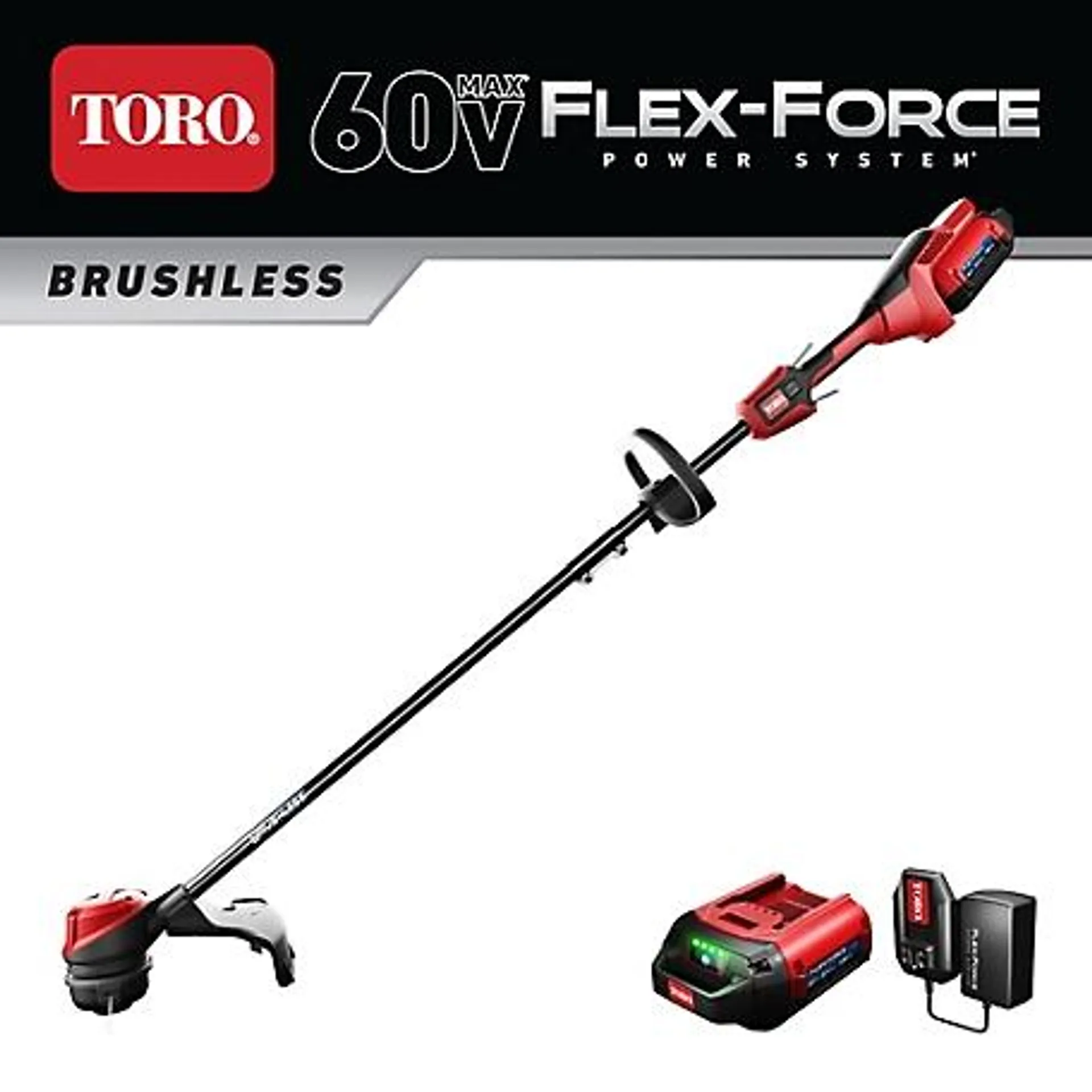 Toro 13 in. 60V Cordless Max Lithium-Ion Brushless String Trimmer, 2.0Ah Battery and Charger Included