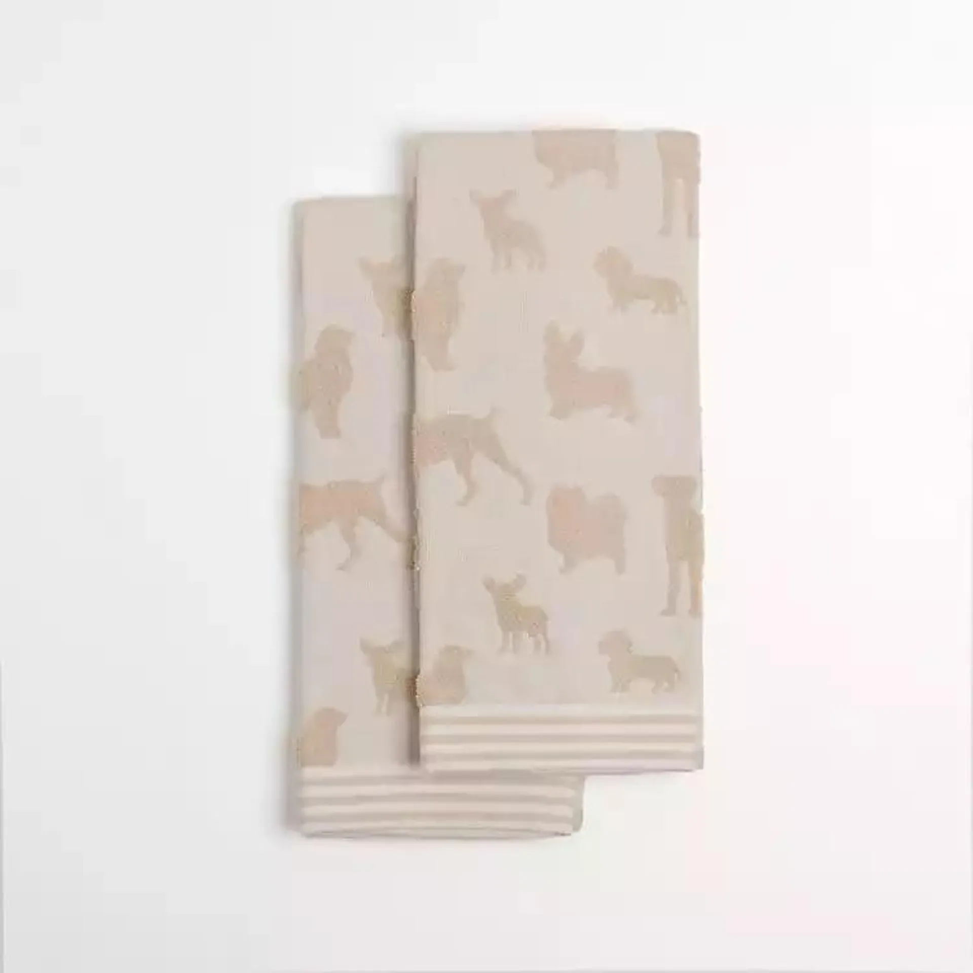 Beige Dog Kitchen Towels, Set of 2