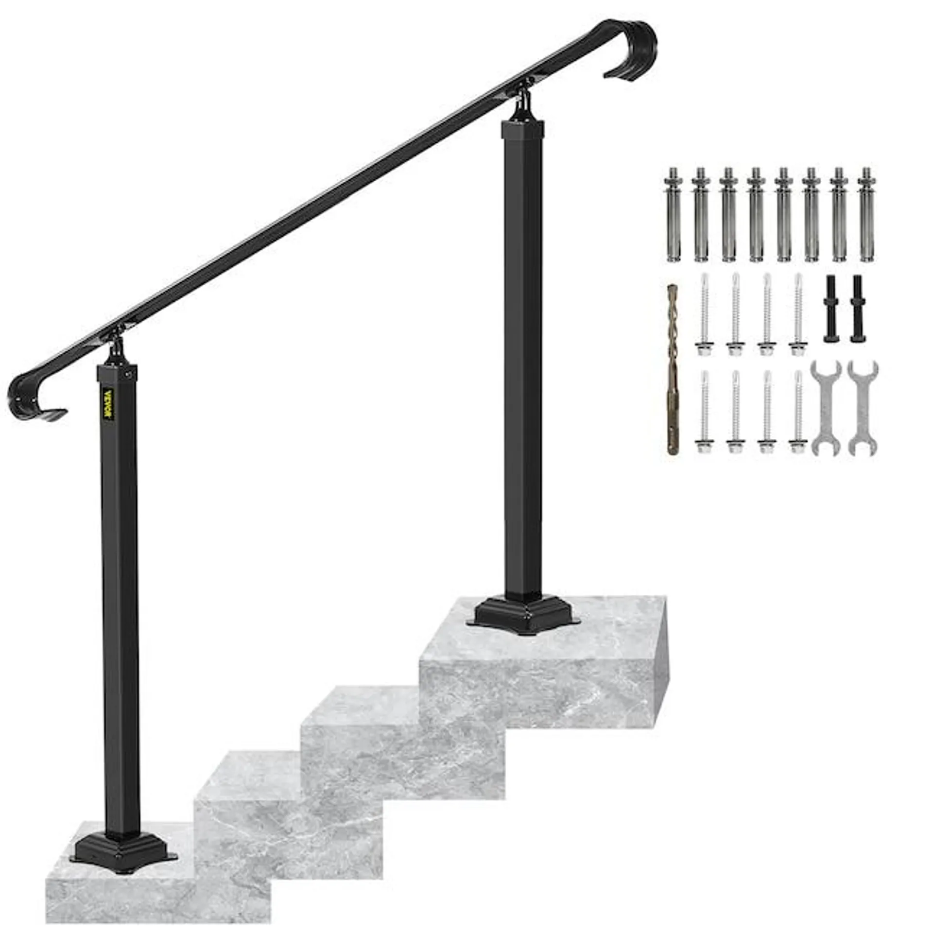 VEVOR 3-5 Steps Wrought Iron Handrail 55.1-in x 37.8-in Wrought Iron Finished Wrought Iron Handrail