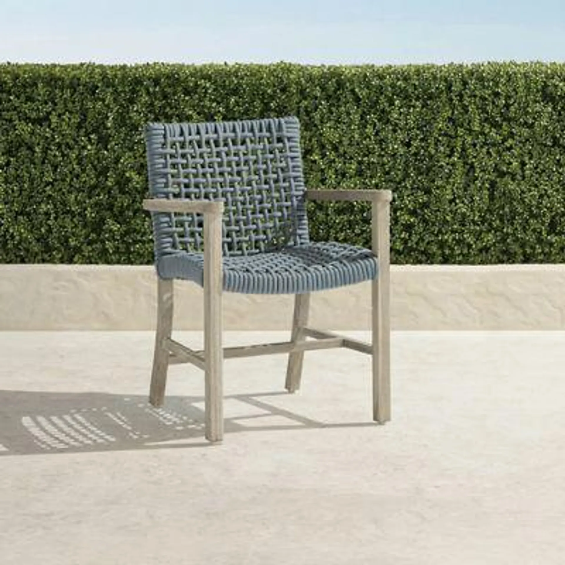 Isola Dining Arm Chair in Weathered Teak & Harbor Blue Wicker