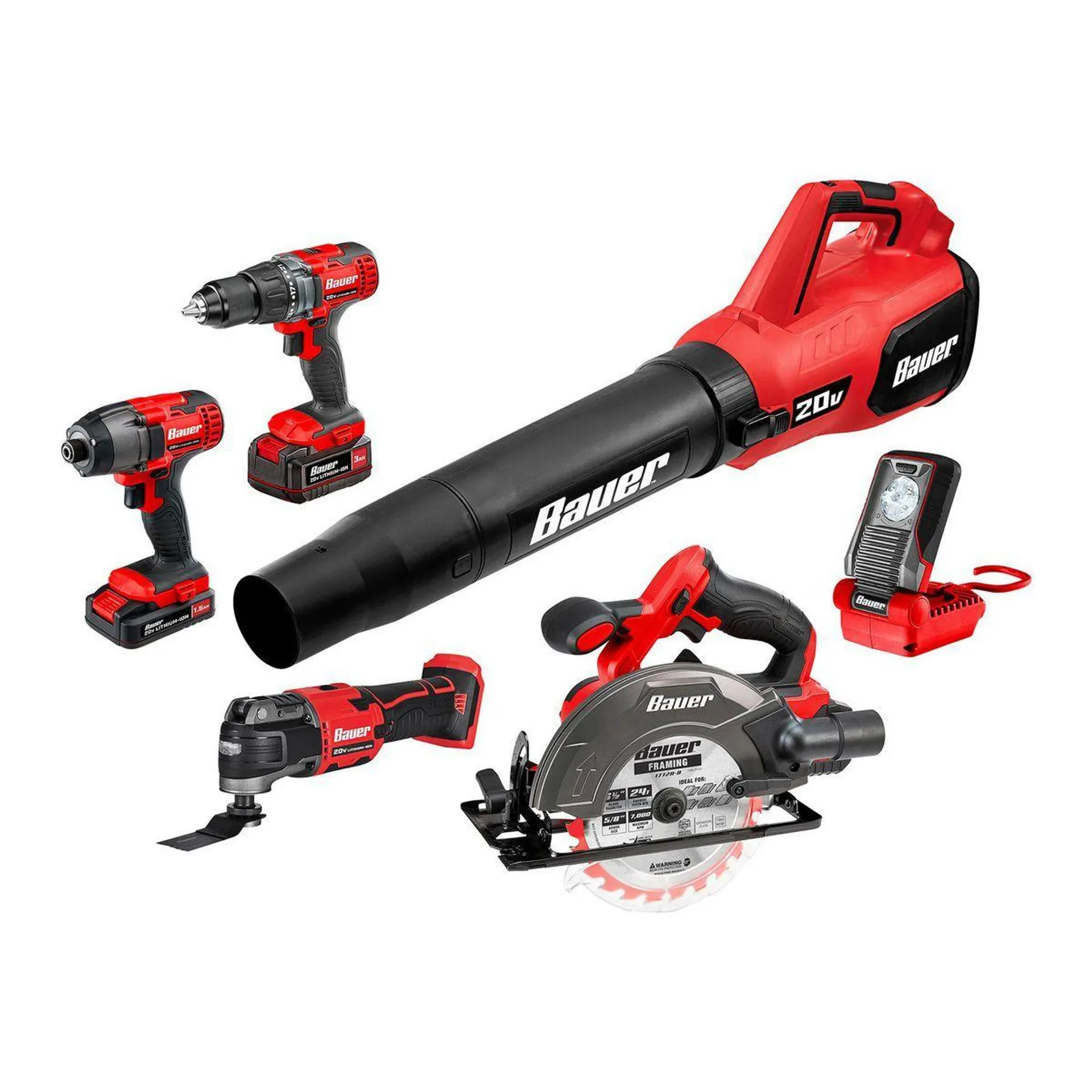 20V Cordless 6-Tool Combo Kit with 3 Ah Battery, 1.5 Ah Battery, and Charger