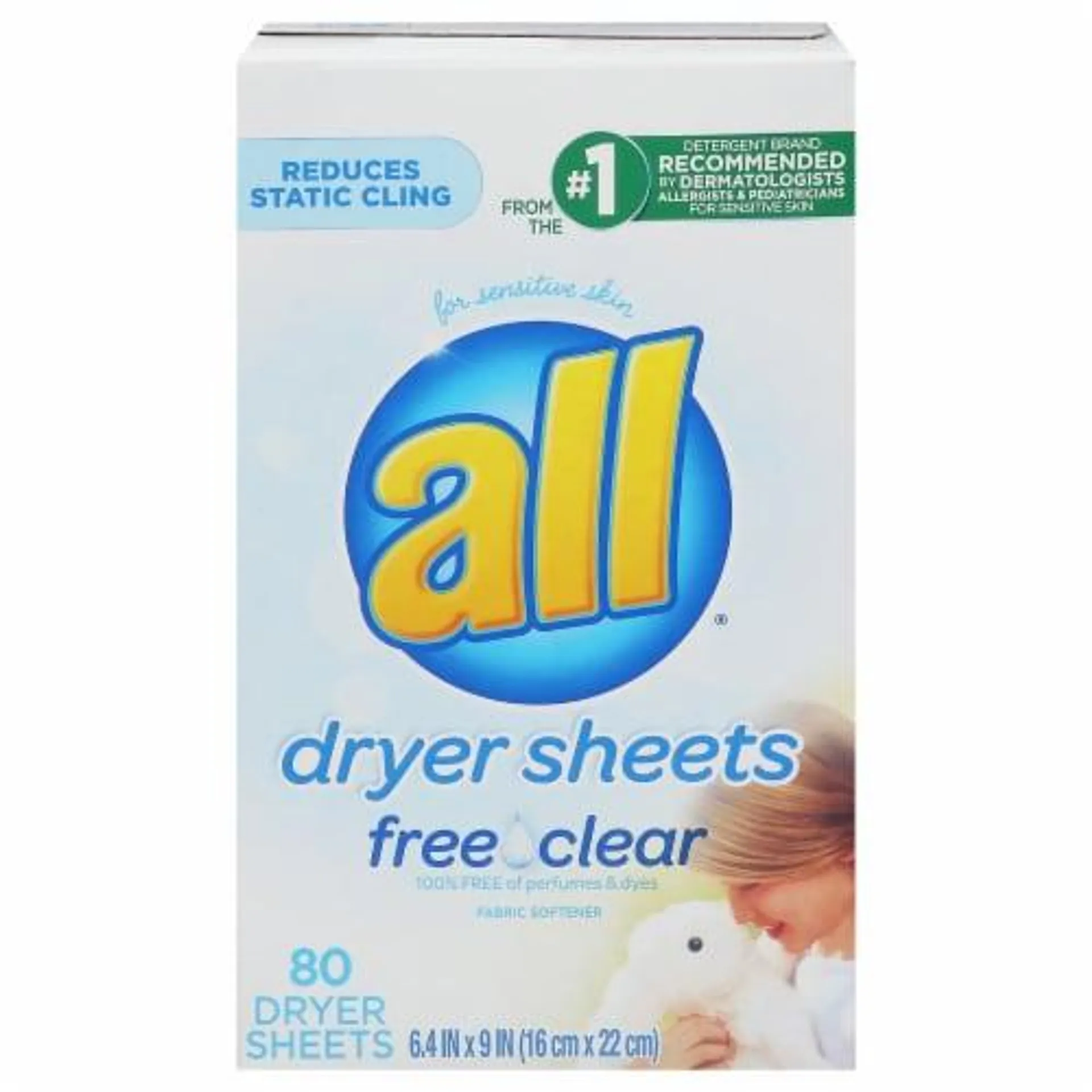 All® Free Clear Fabric Softener Dryer Sheets for Sensitive Skin