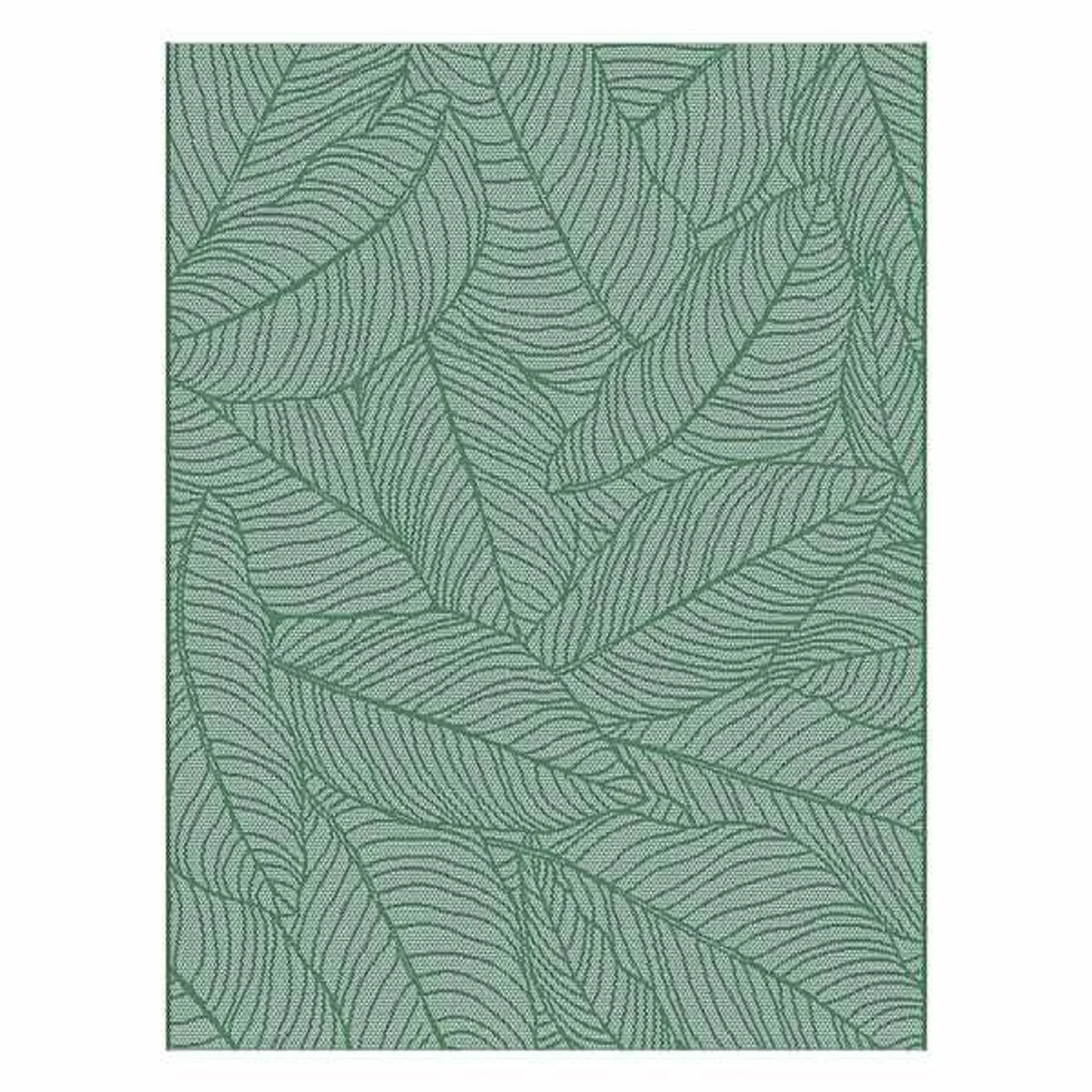 (E518) Teal Palm Bay Leaves Outdoor Area Rug, 8x10