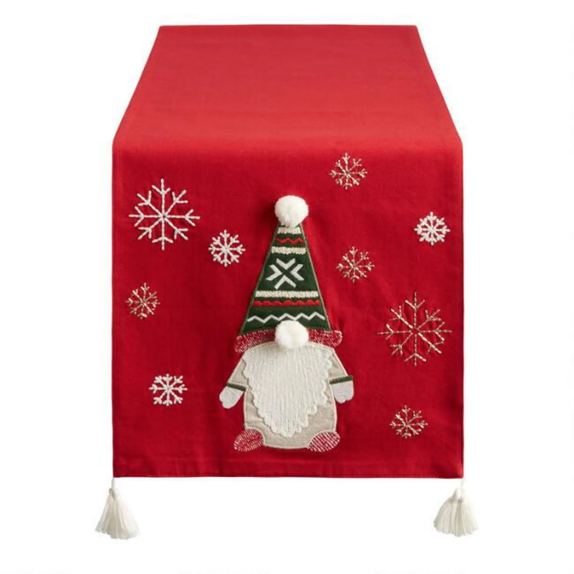 Pier Place Embroidered Gnome and Snowflakes Table Runner