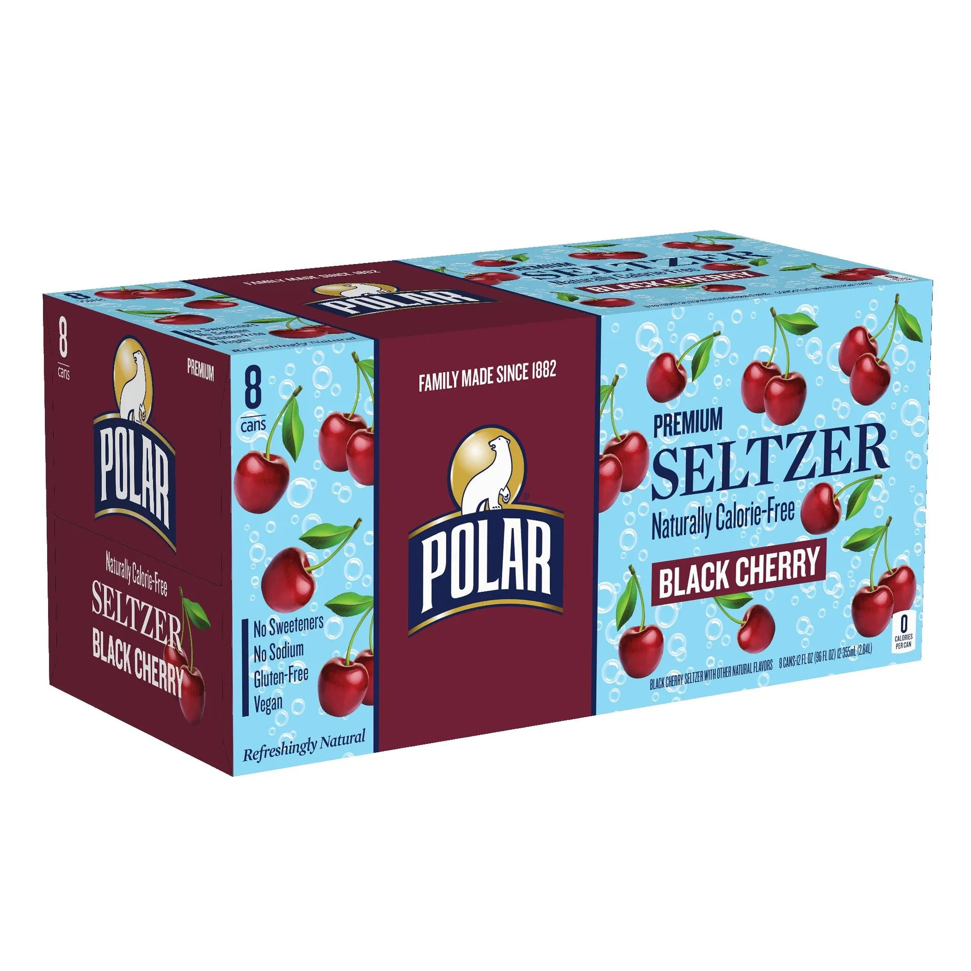 Polar Zero Calorie Black Cherry Sparkling Seltzer Water, 12 fl oz, 8 Pack Cans