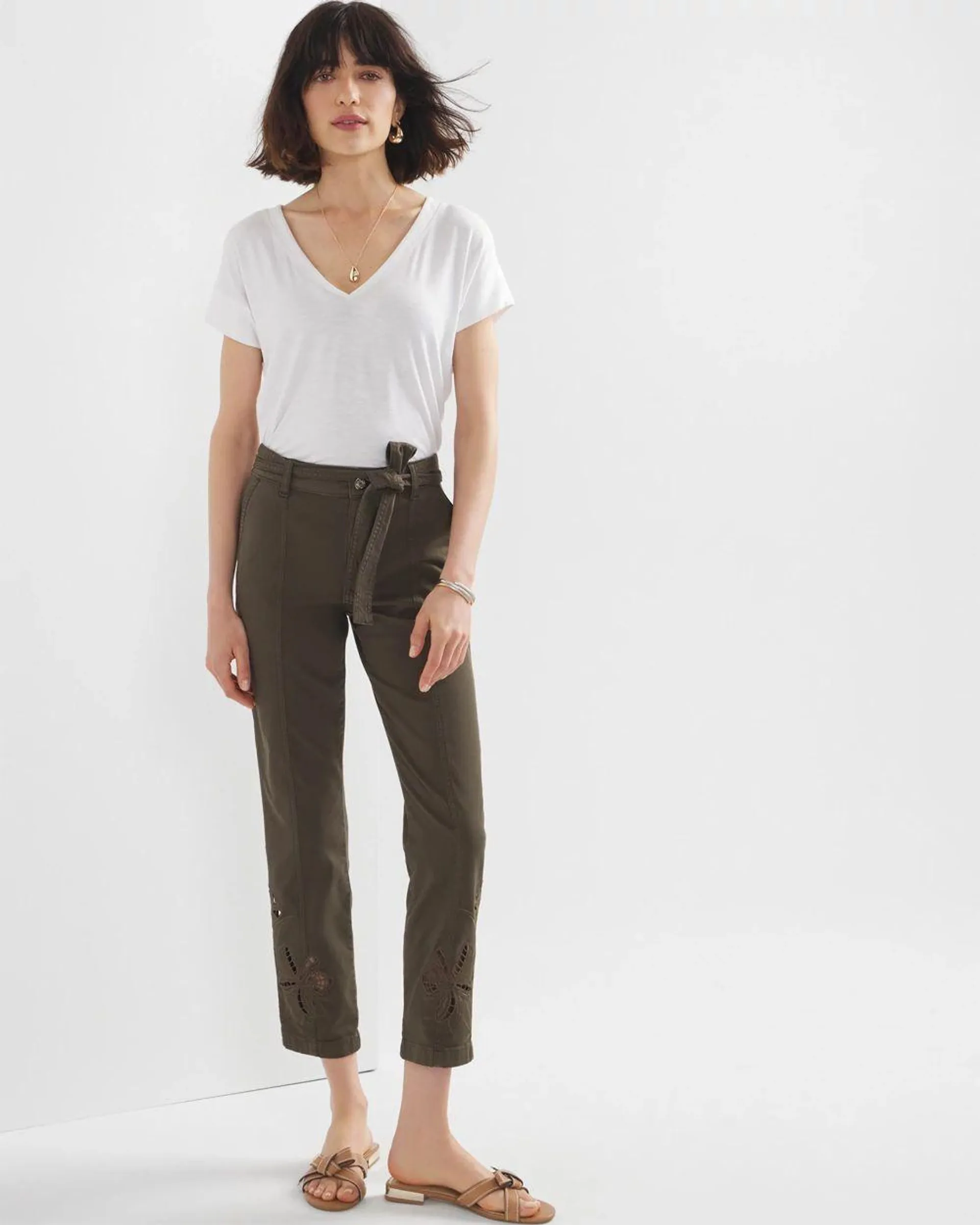 High-Rise Belted Twill Pants