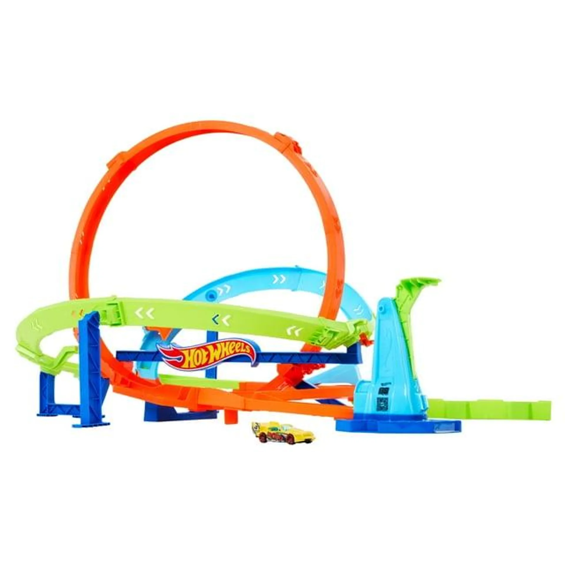 Hot Wheels Action Loop Cyclone Challenge Track Set with 1:64 Scale Toy Car, Easy Storage