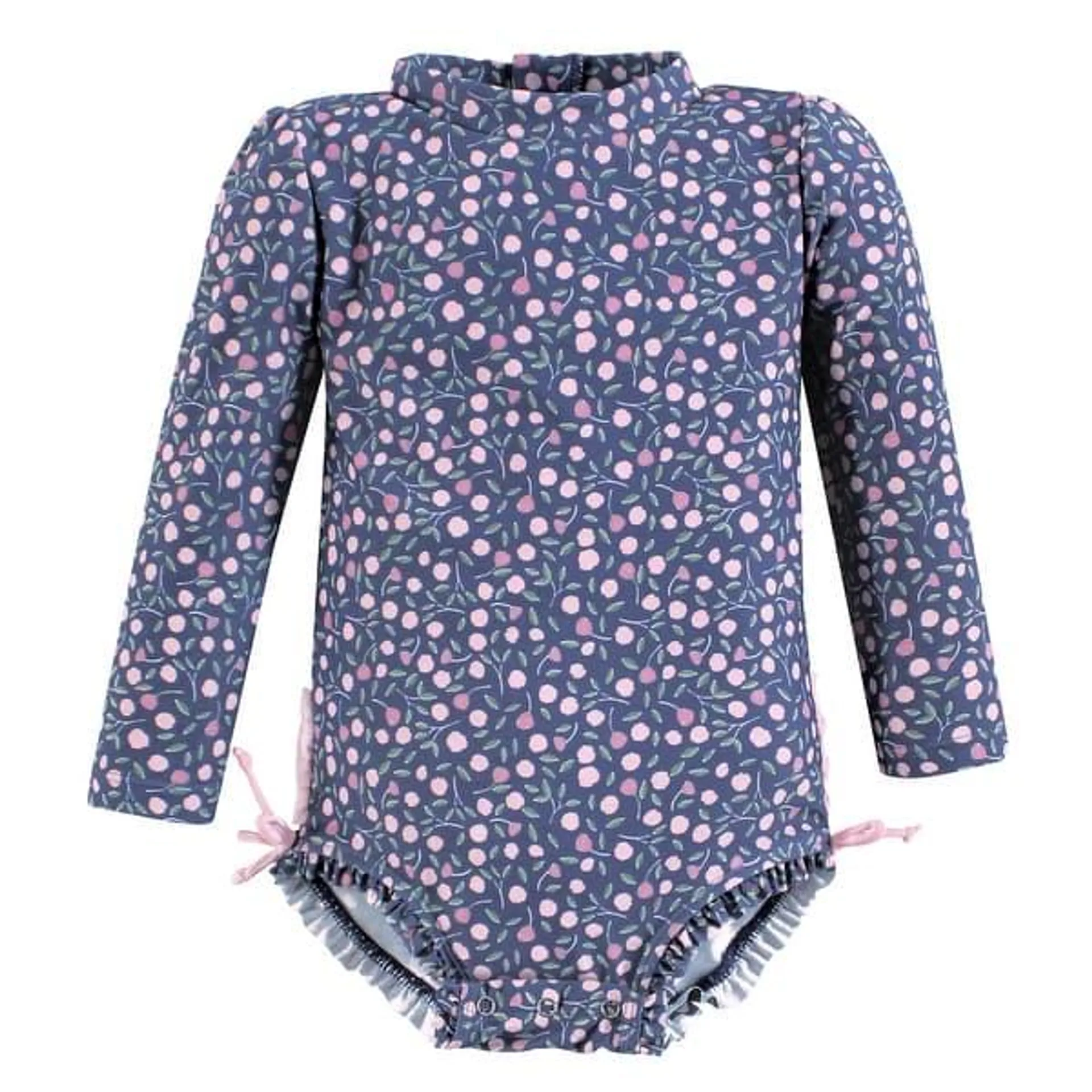 Hudson Baby Girls Rashguard Baby Swimsuit, Dainty Peony