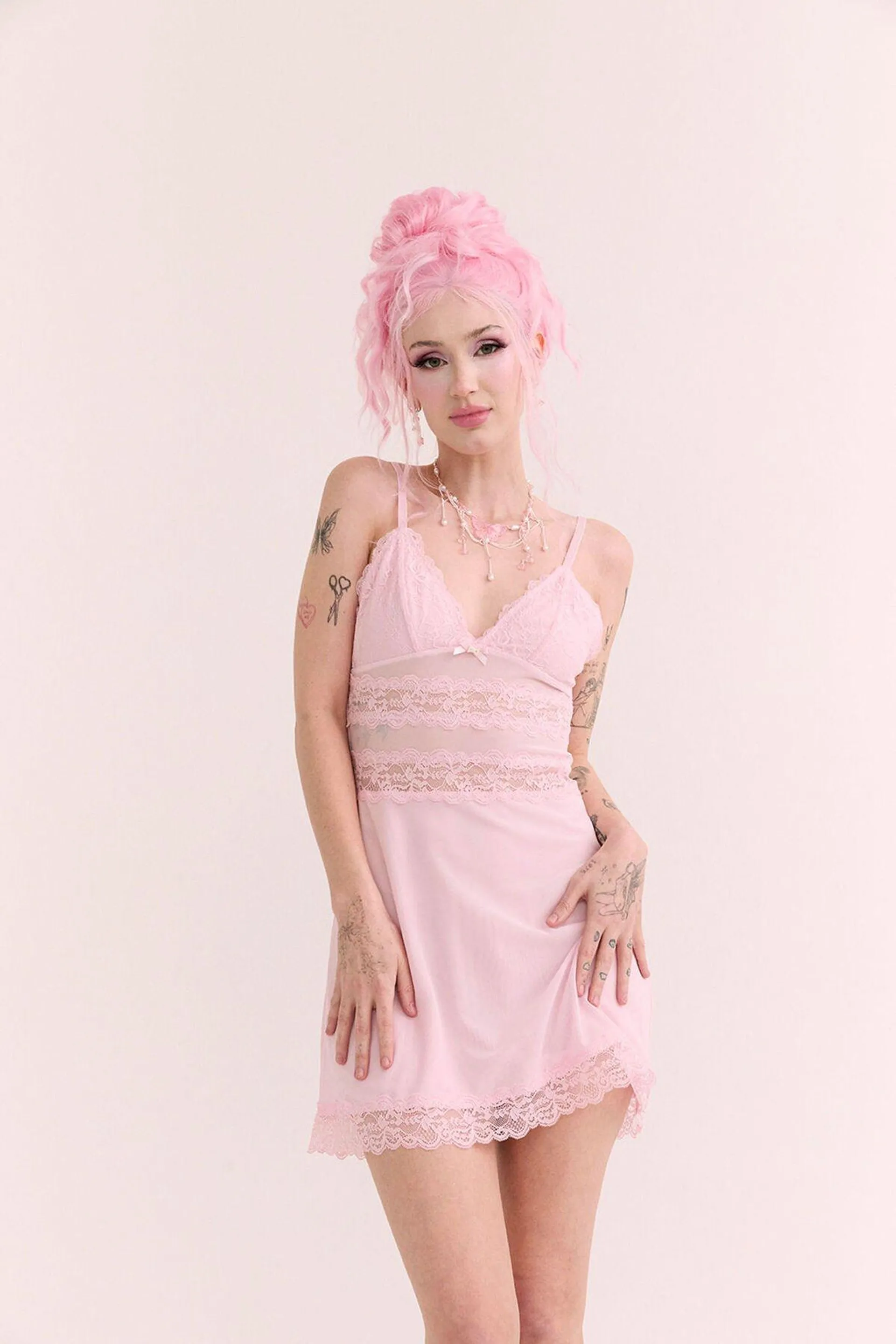 Peach Prc Lace Mesh Slip Nightie