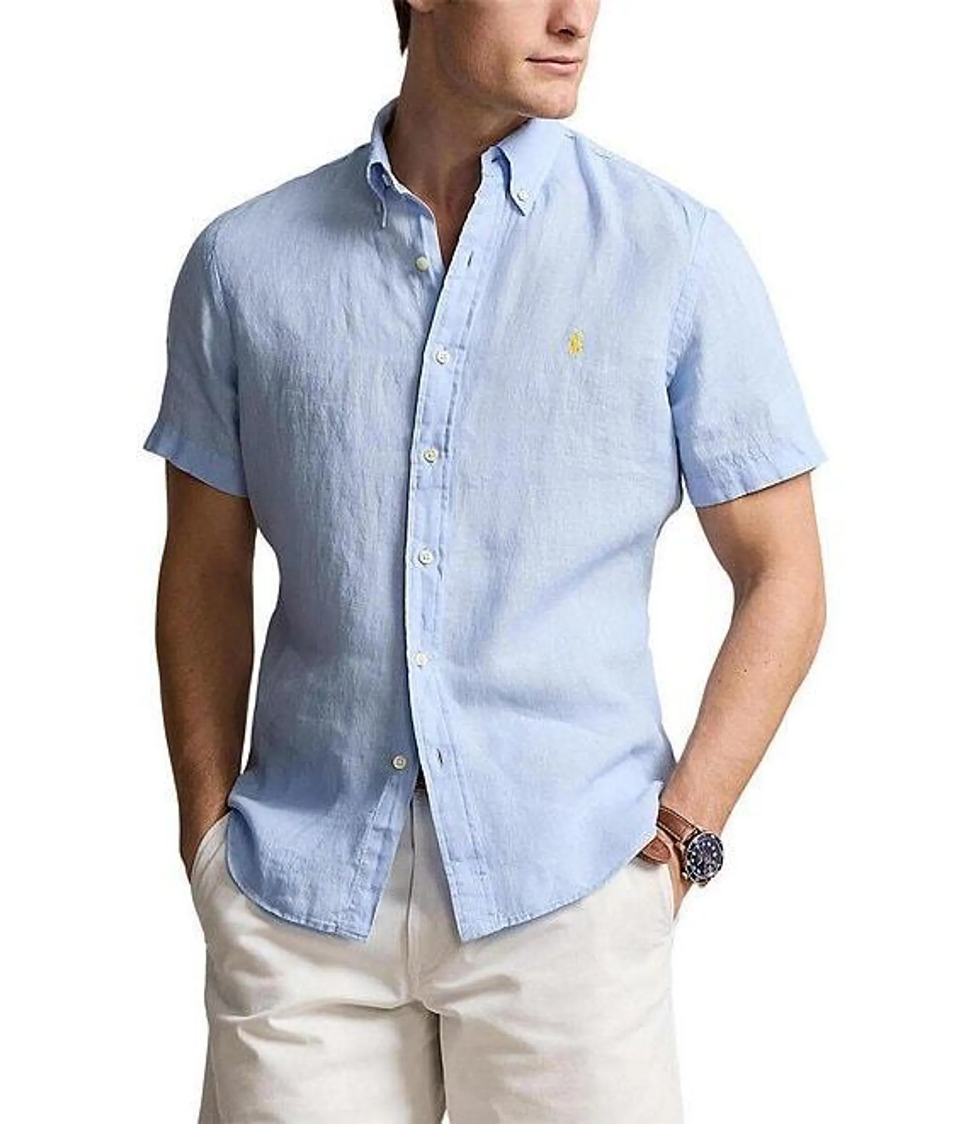 Solid Linen Short Sleeve Woven Shirt