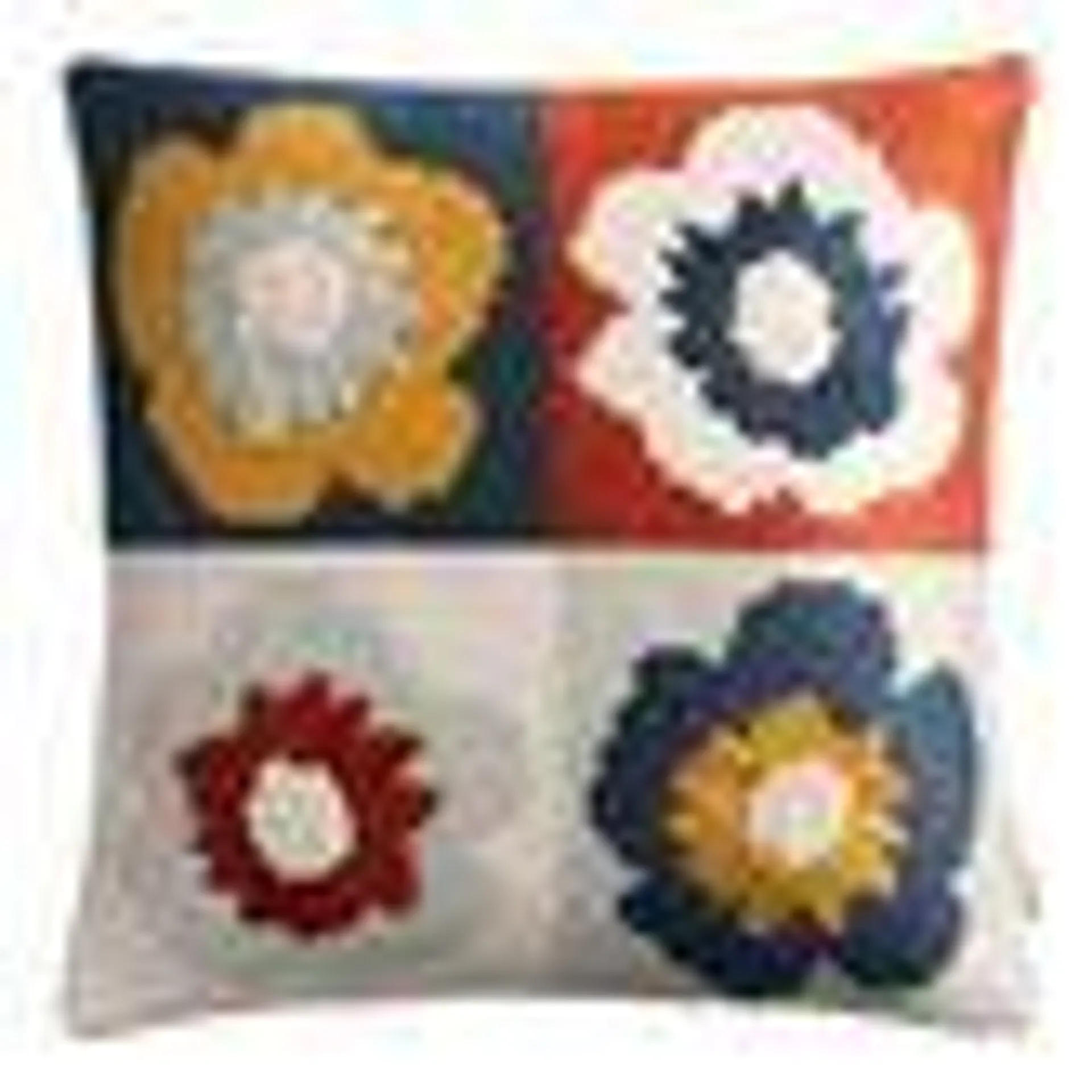 Multicolor Quad Flowers Indoor Outdoor Throw Pillow