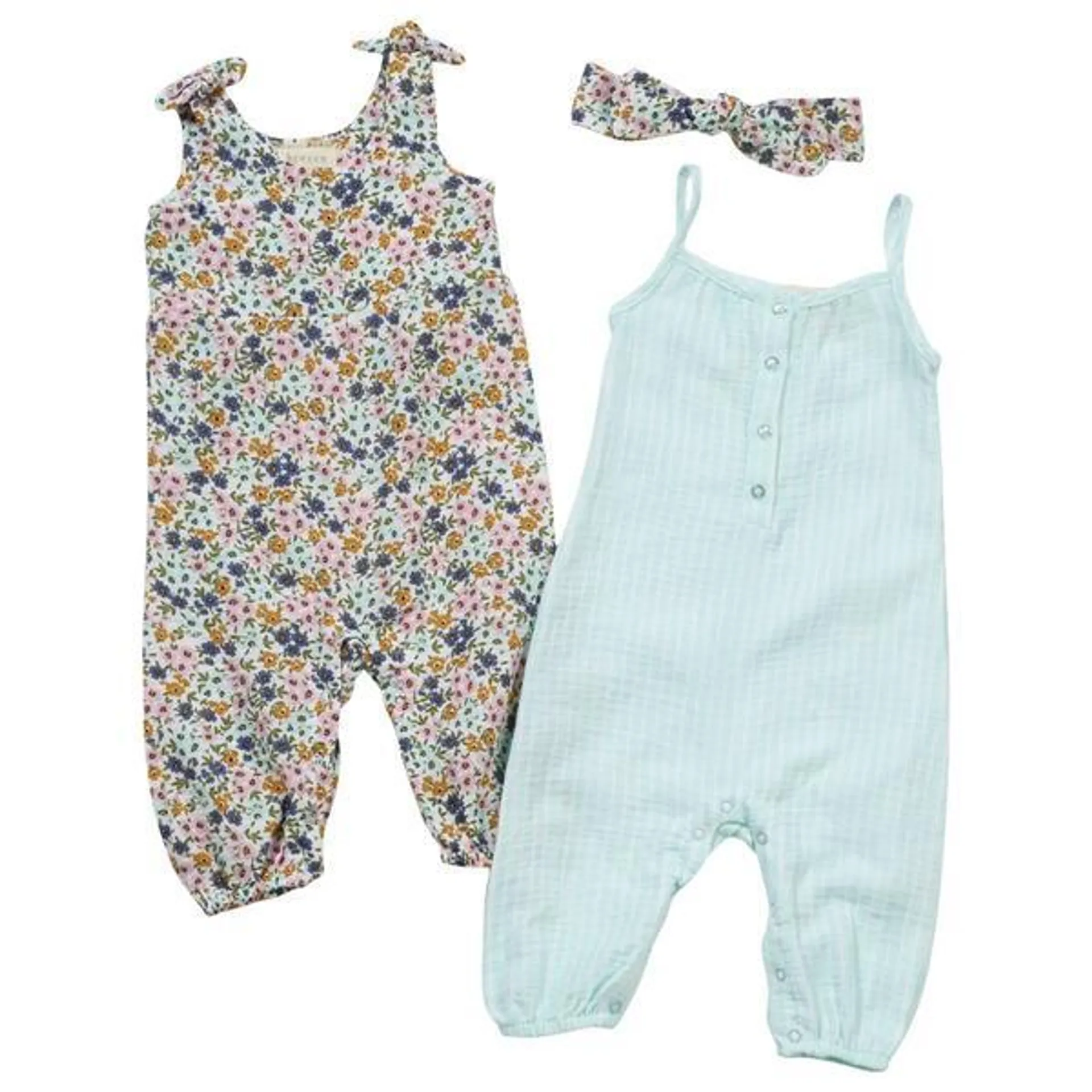 Baby Girl (12-24M) BTween® 2pk. Floral/Stripe Jumpsuits