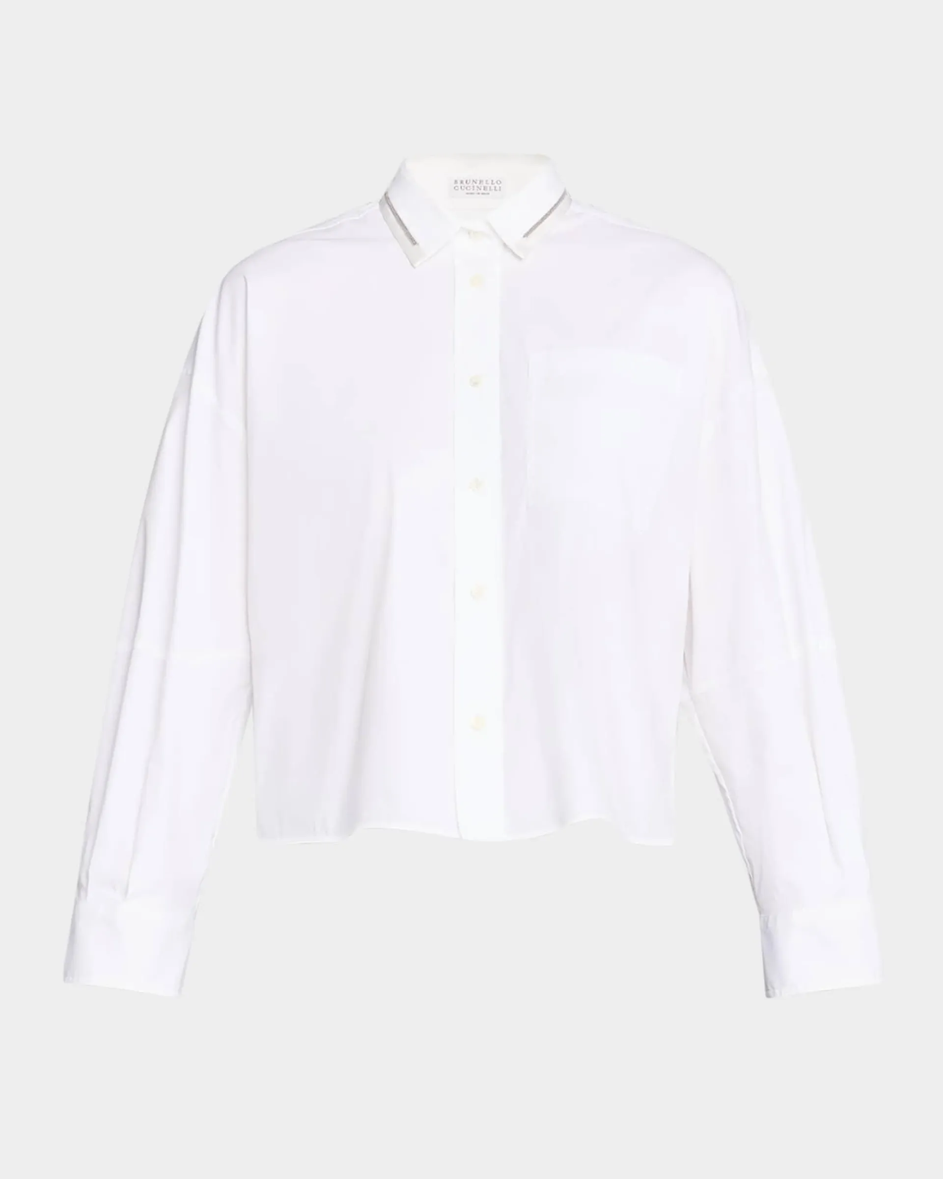 Satin Monili Trim Collar Cotton Poplin Blouse