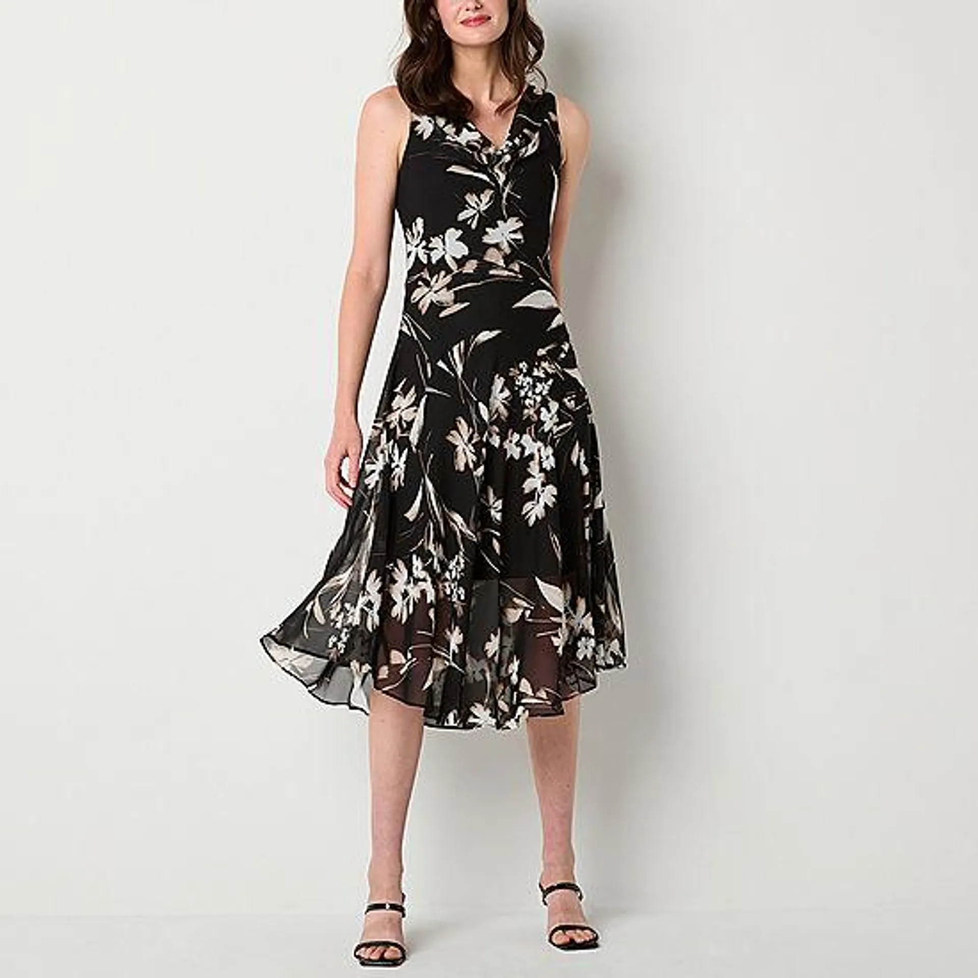 new! Robbie Bee Sleeveless Floral Midi Fit + Flare Dress