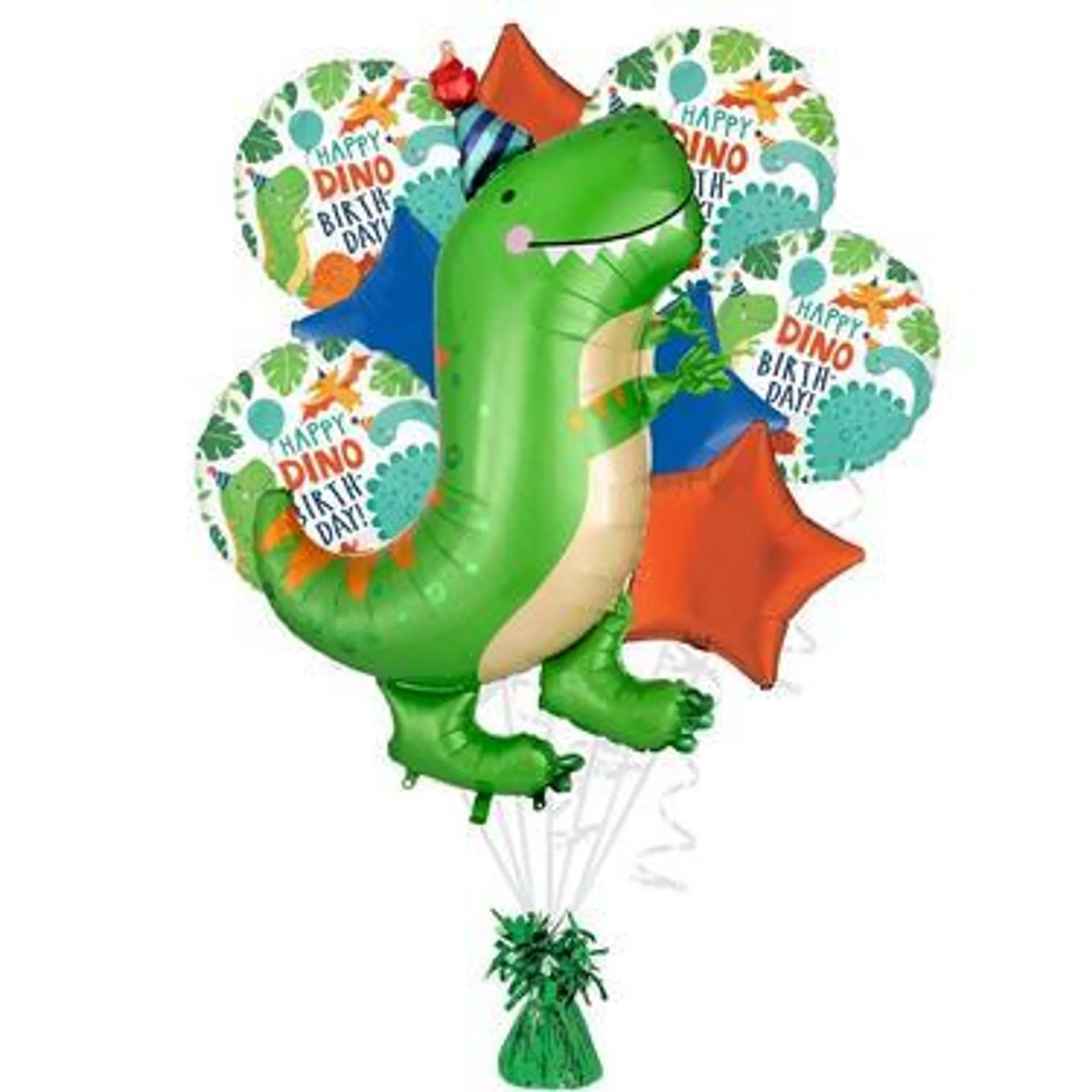 Dino-Mite Birthday Balloon Bouquet with Balloon Weight, 10pc