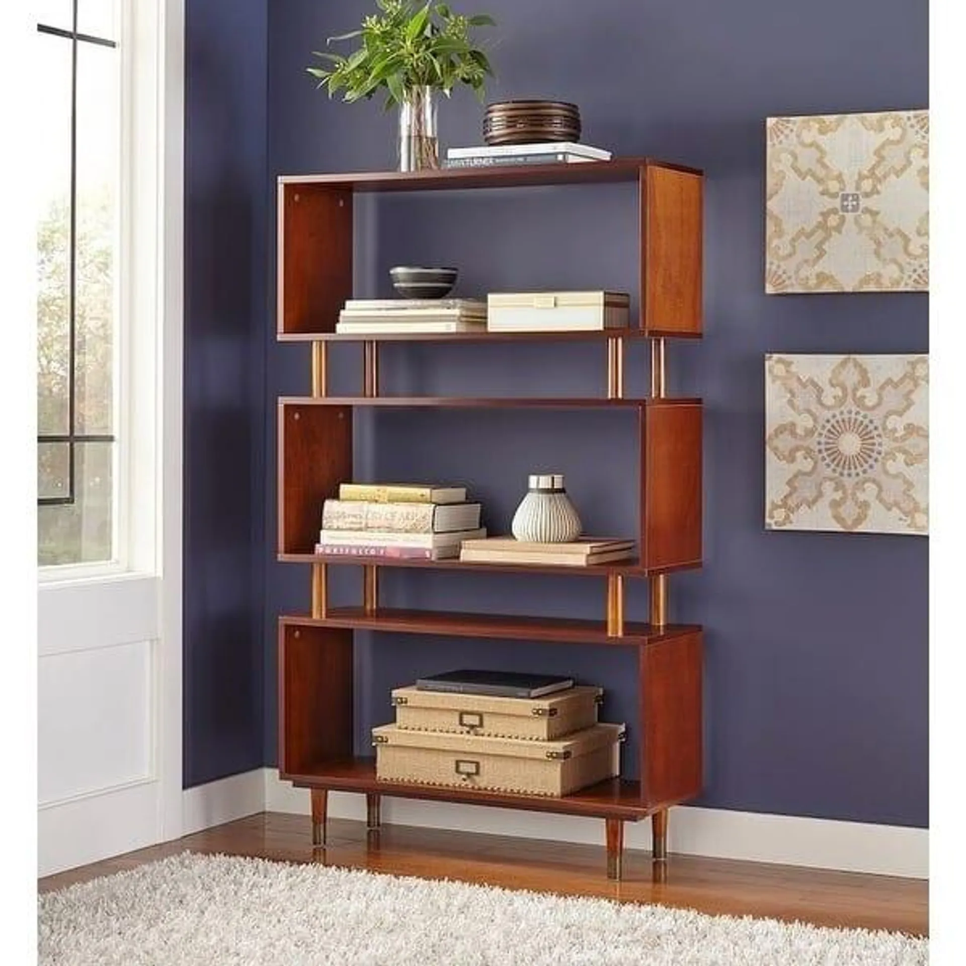 Simple Living Margo Mid-Century Modern 3-tier Bookshelf - 59.5"h x 36"w x 11.8"d