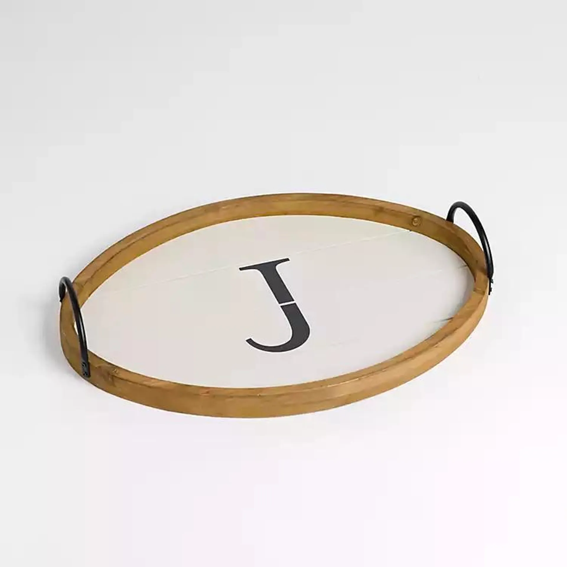 Oval White Wood Monogram J Tray