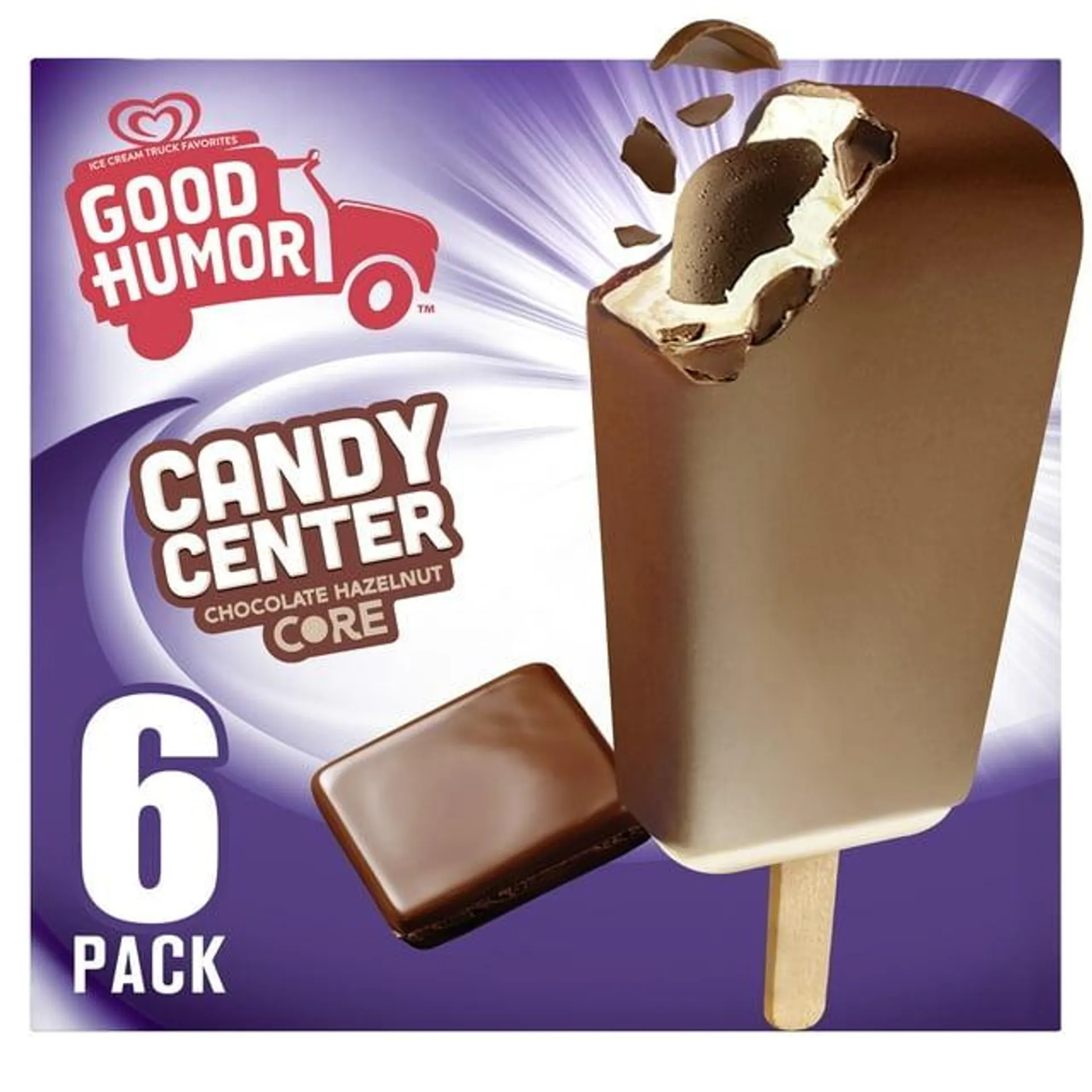 Good Humor Candy Center Creamy Vanilla Frozen Dessert Chocolate Hazelnut Core Natural Flavor, 6 Bars