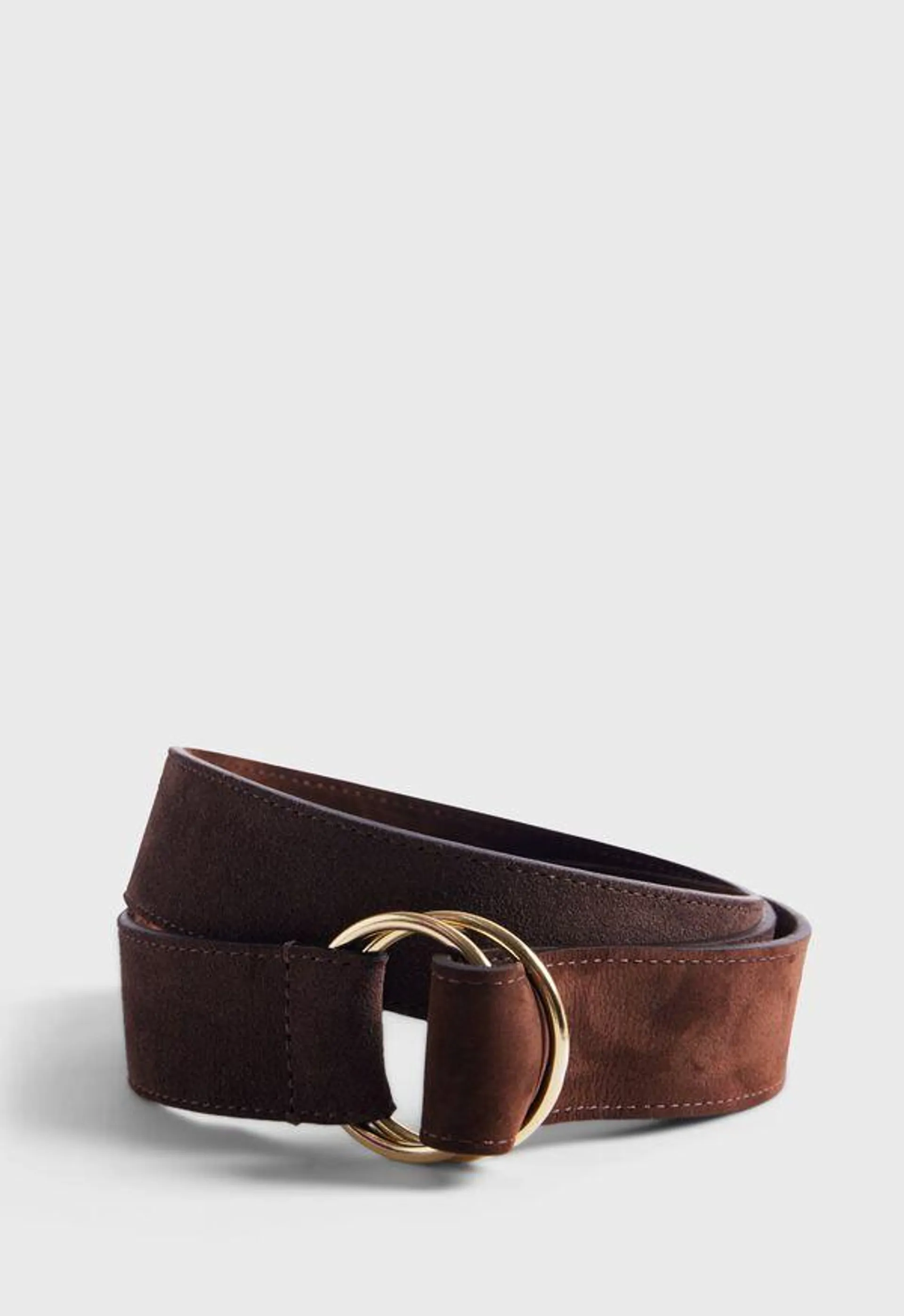 Calf Leather Belt with Brass Rings Buckle