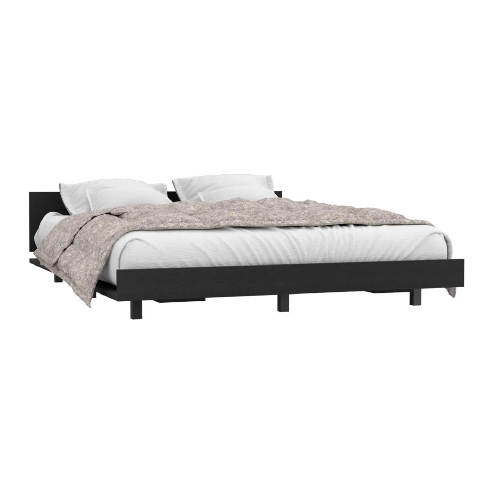 TUHOME Kaia Queen Bed Base Engineered Wood Beds in Black