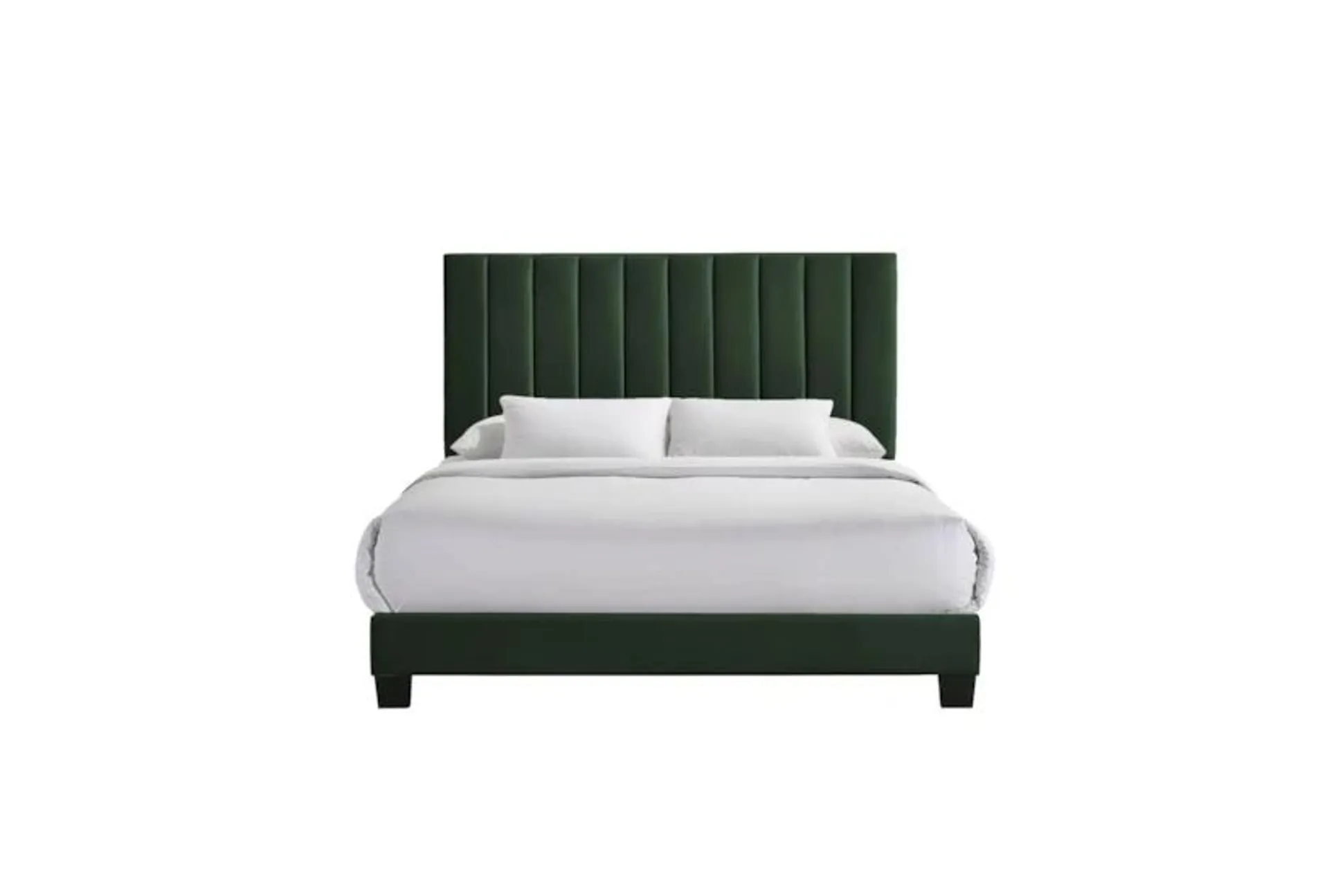 Caleigh Green Queen Channel Tufted Upholstered Platform Bed With 2 Nightstands