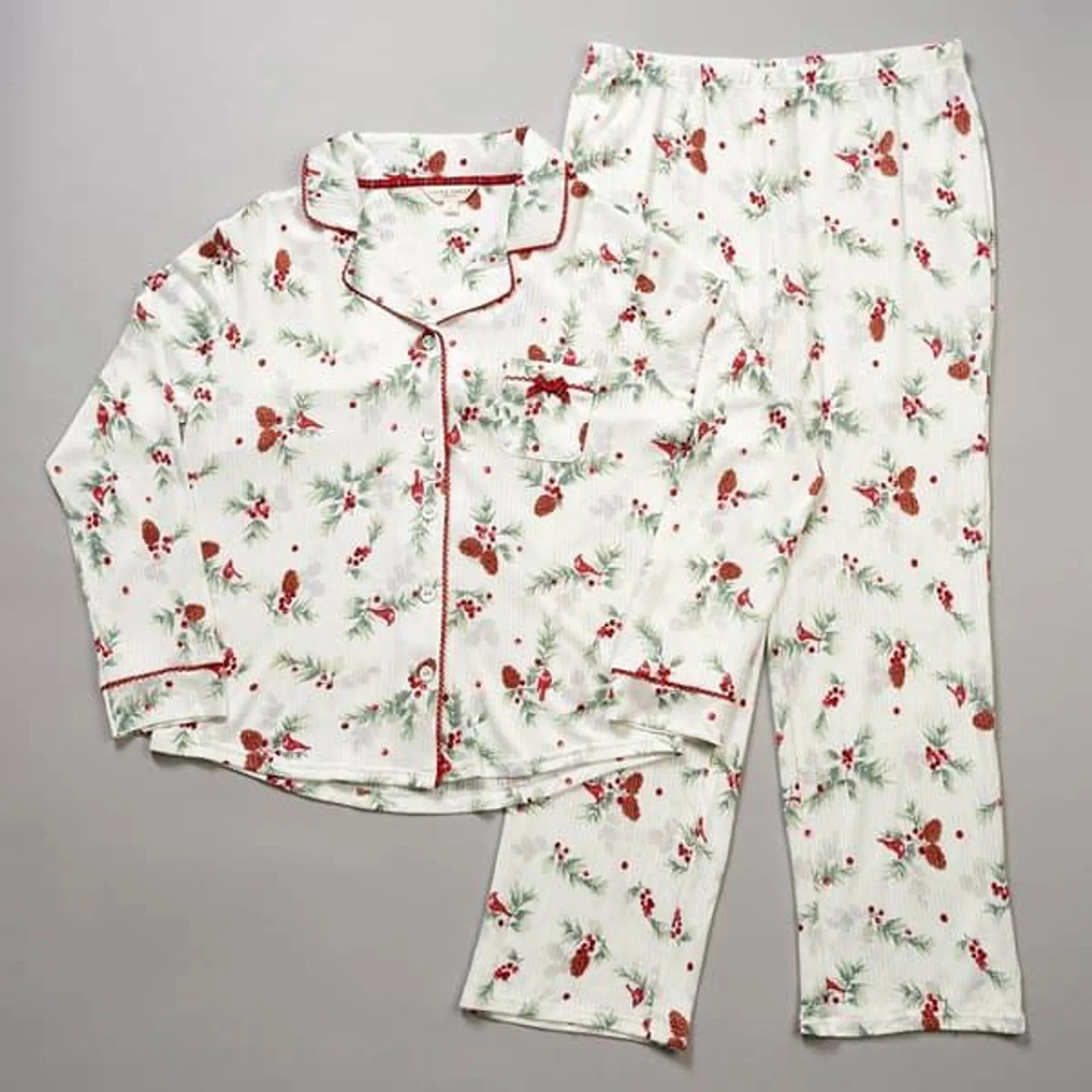 Womens Laura Ashley® Ultra Soft Holly Berry & Cardinal Pajama Set