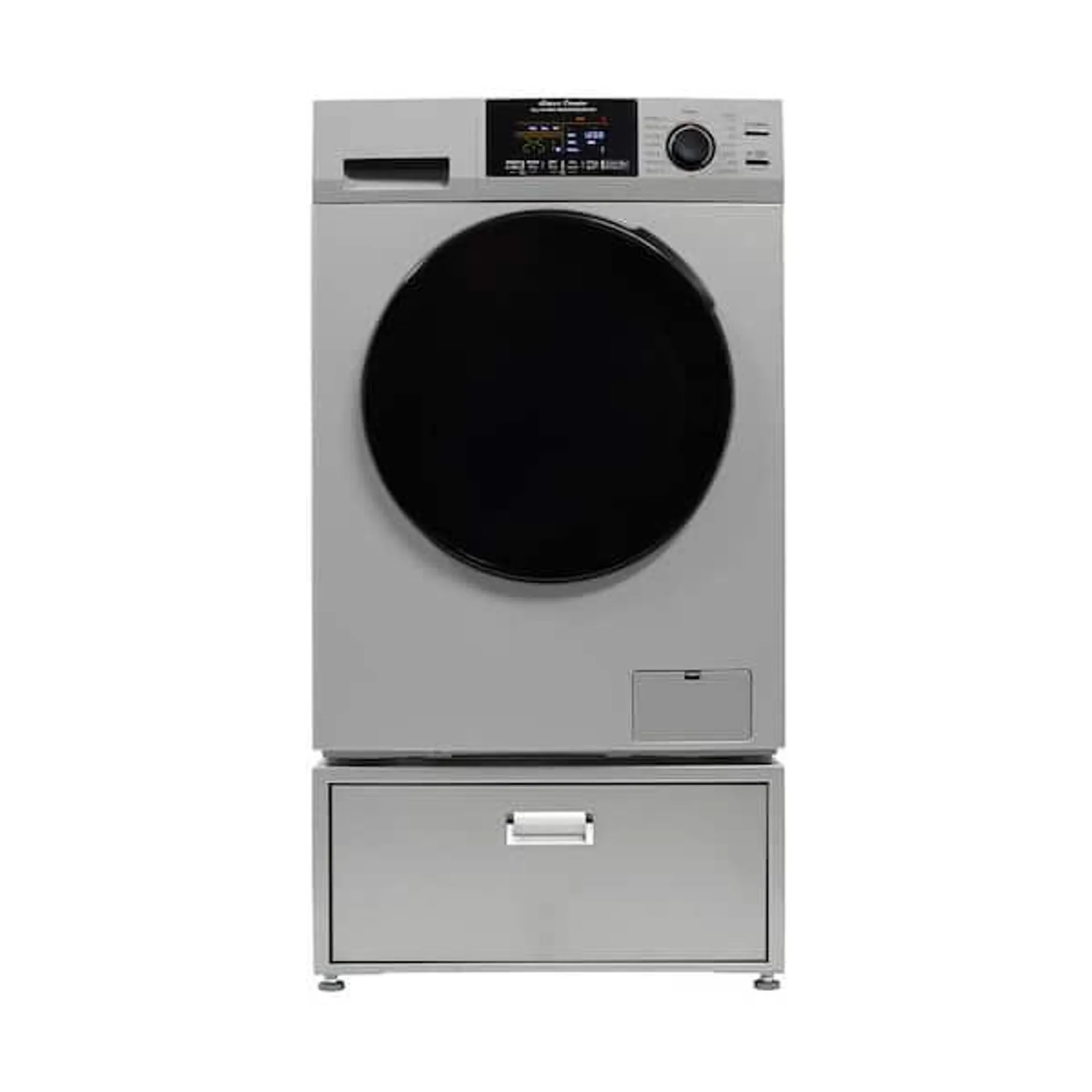 1.62 cu. ft. 110-Volt Vented/Ventless Sani Washer Dryer Combo Pet Cycle Plus Pedestal in Silver