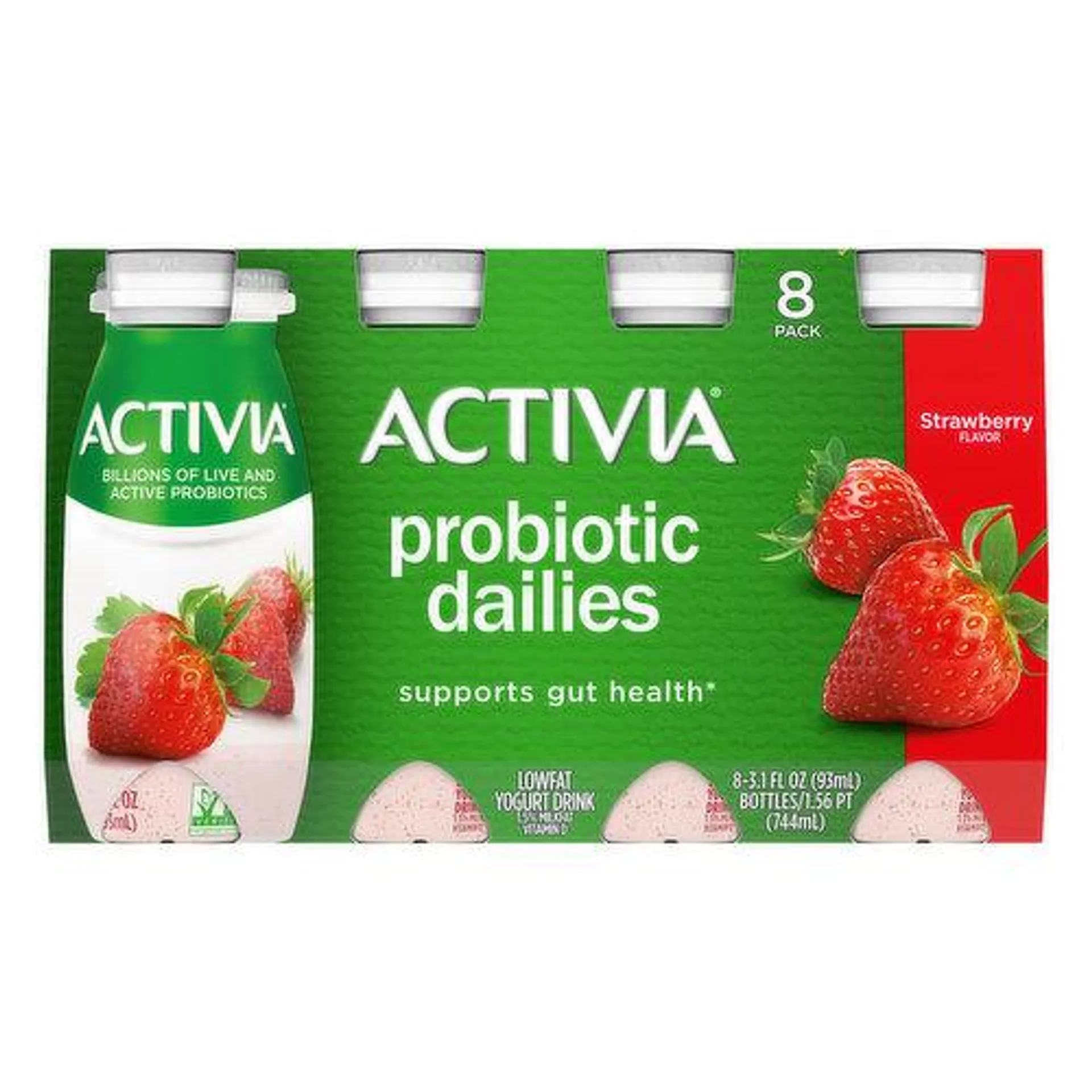 Activia Yogurt Drink, Lowfat, Strawberry Flavor, 8 Pack - 8 Each