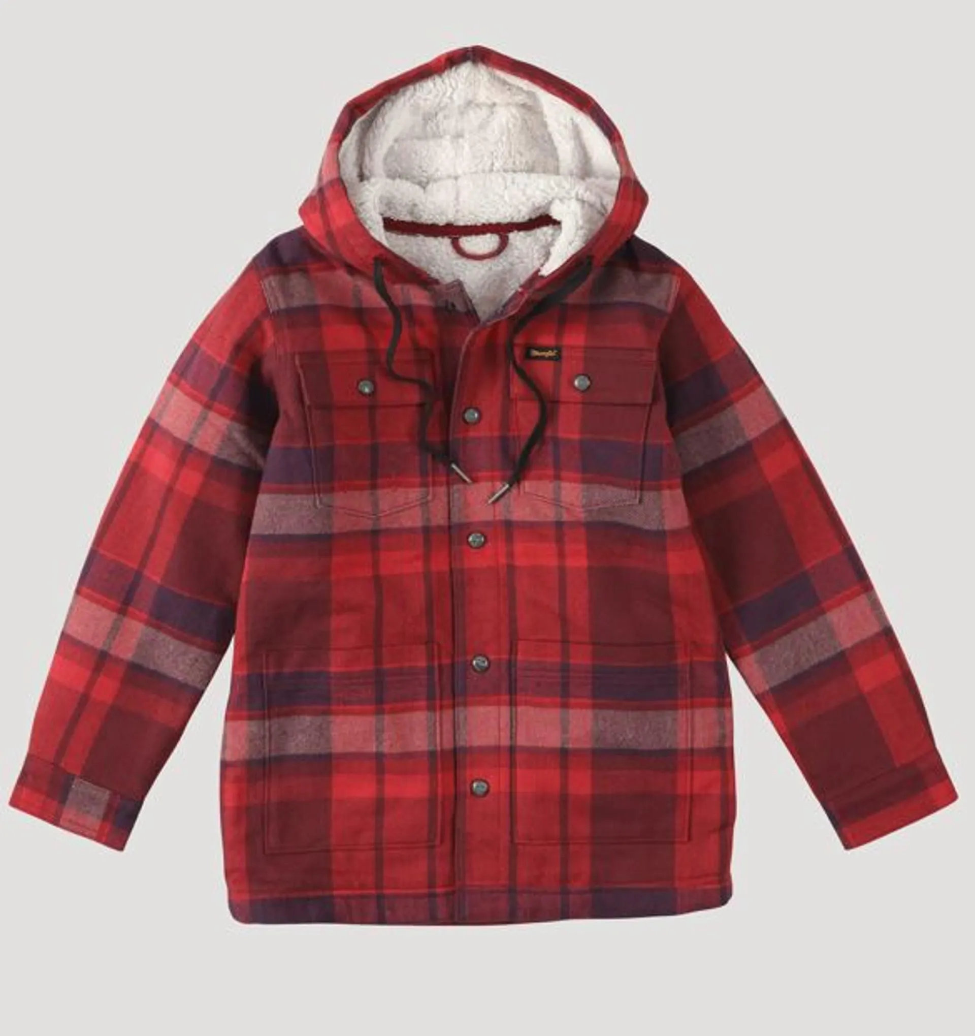 Wrangler Boys Red Hooded Flannel Shirt Jacket