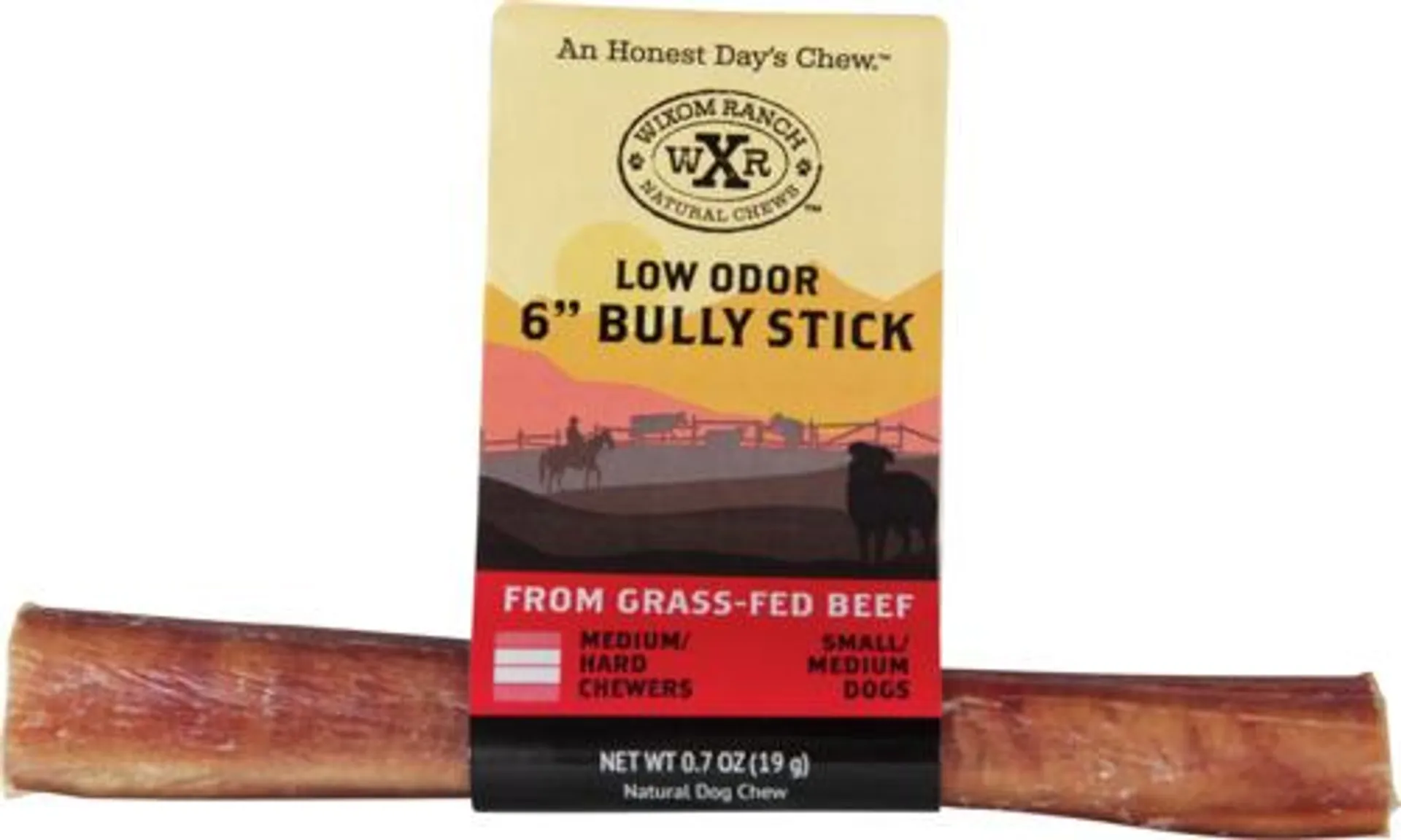 Wixom Ranch Natural Chews Low Odor Bully Stick, 6 Inches