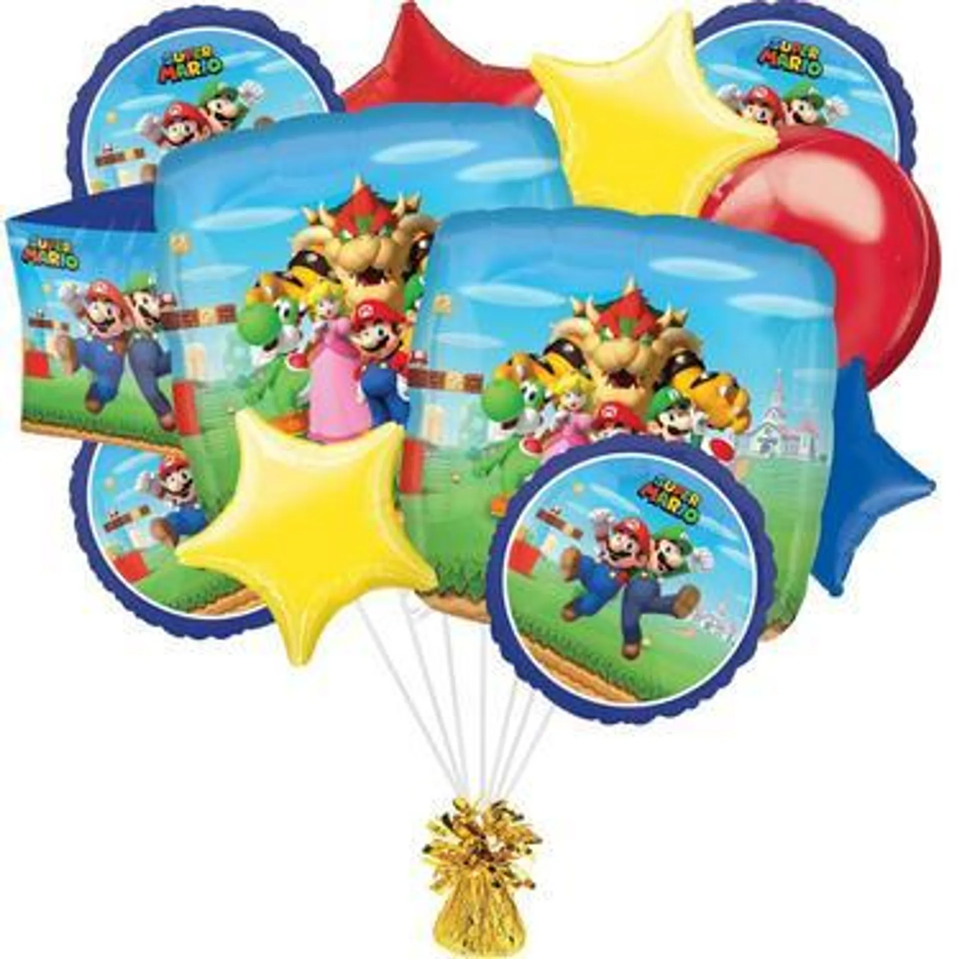 Premium Super Mario Bros Foil Balloon Bouquet with Balloon Weight, 13pc