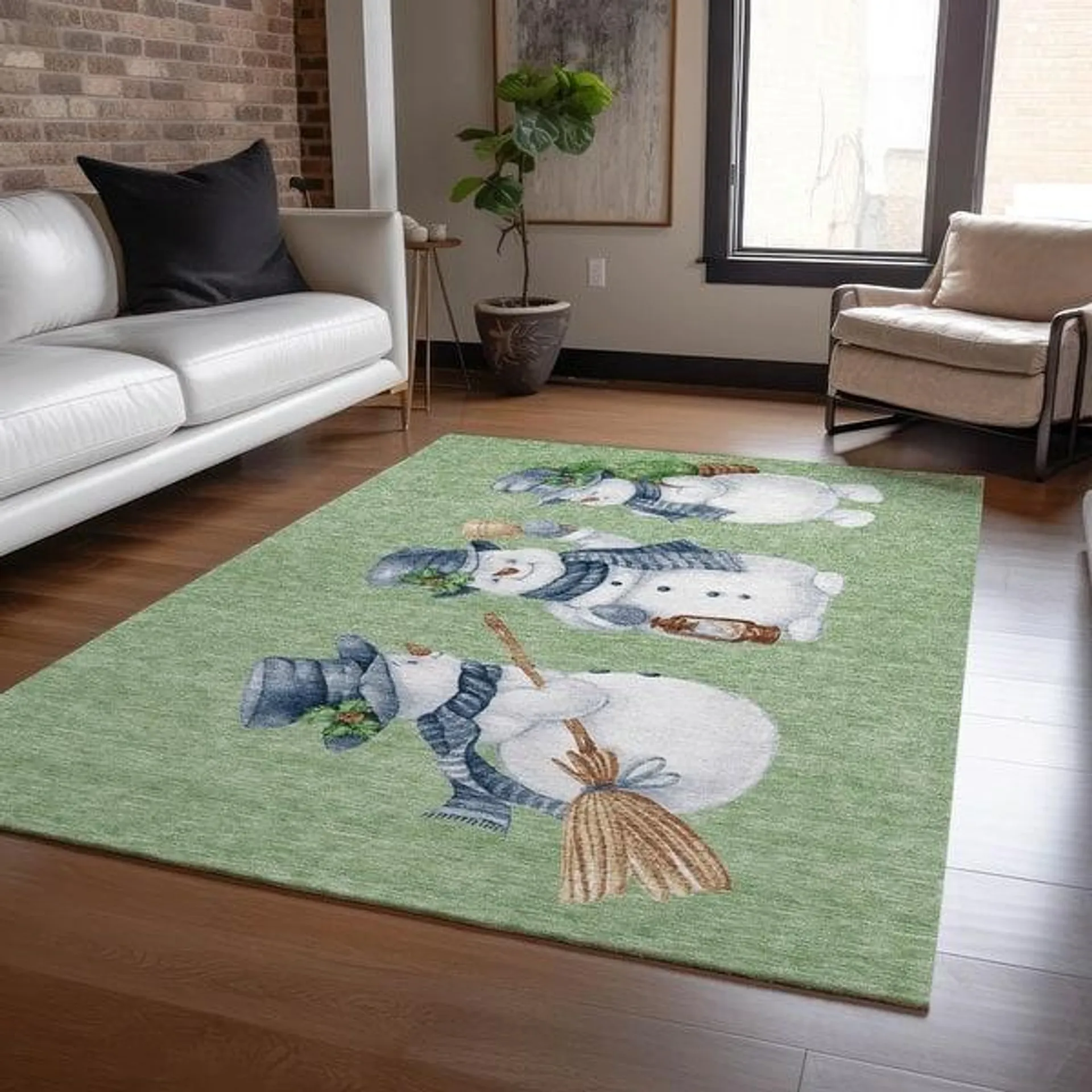 Machine Washable Indoor/ Outdoor Holiday Snowman Chantille Rug