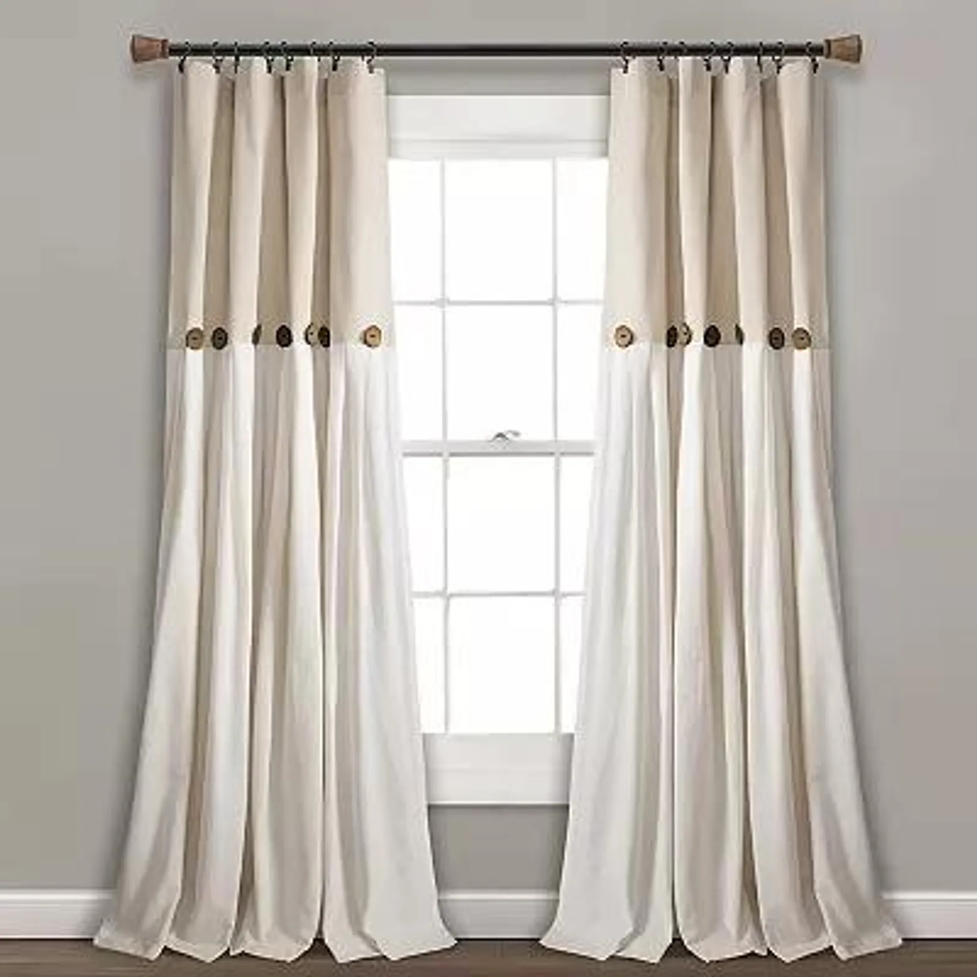 Lush Decor Linen Button Window Curtain Panel