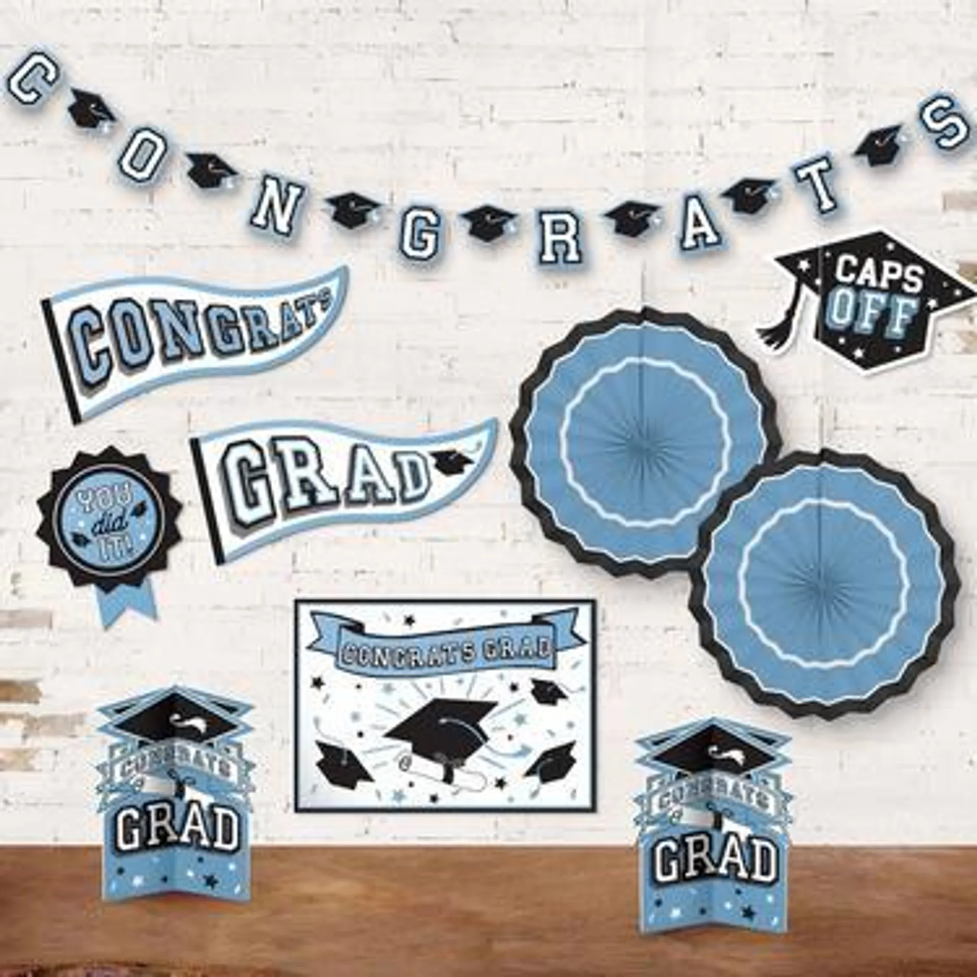 Powder Blue Congrats Grad Room Decorating Kit, 10pc